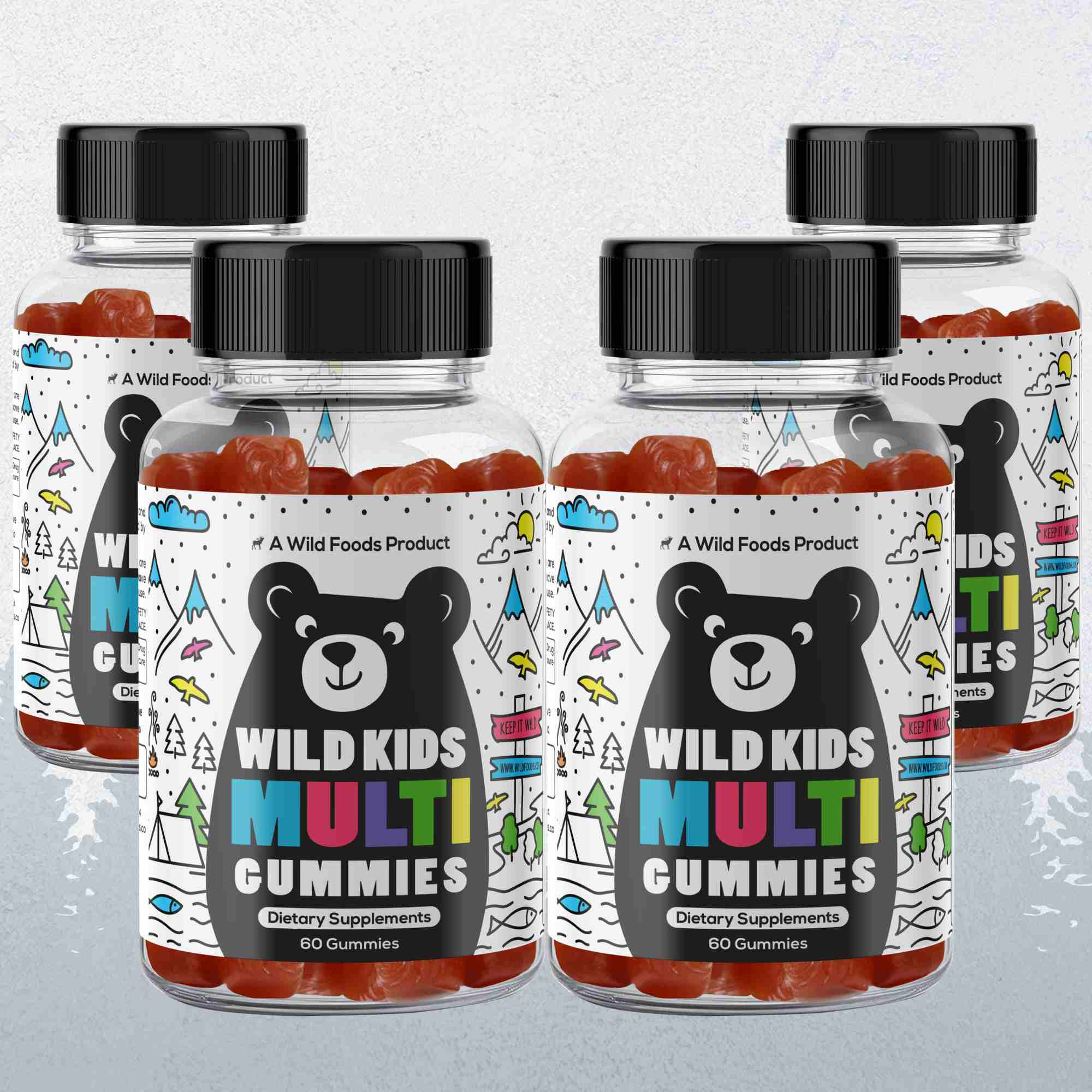 Wild Foods 4x - 60 Multi Gummies (Save 15%) Wild Kids Multivitamin Gummies – Everyday Essentials in a Fruity Bite