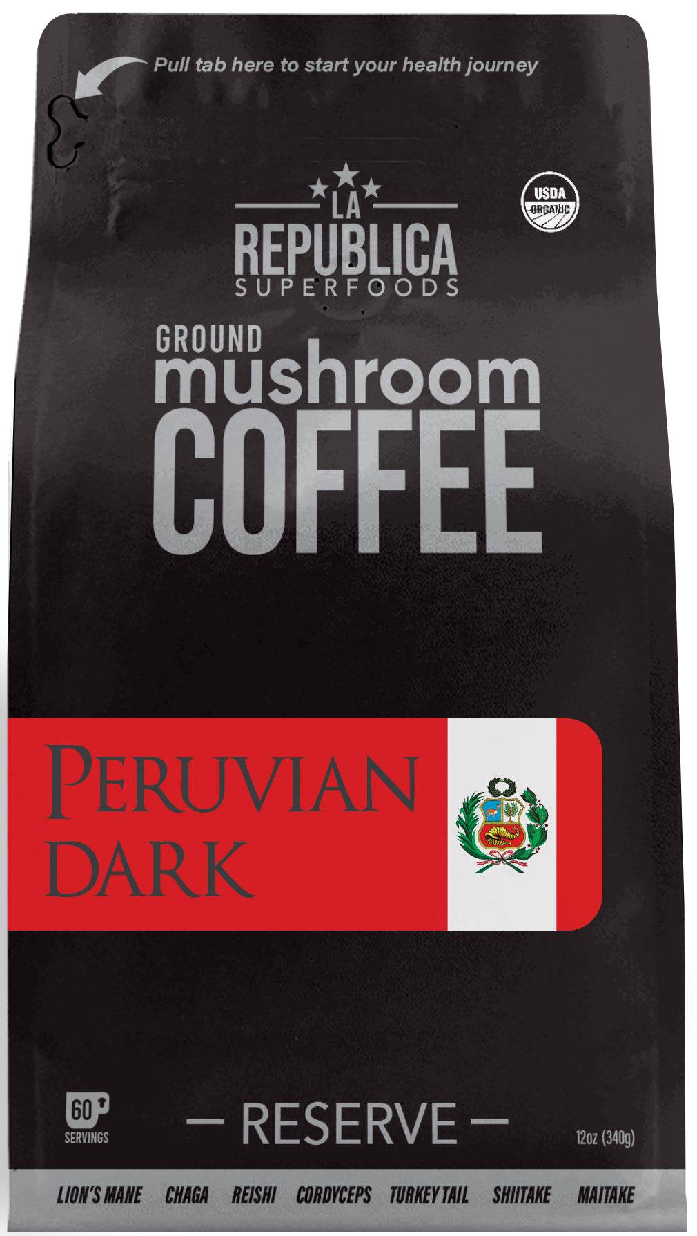 Peruvian Dark Ground RESERVE Mushroom Coffee - My American Goods
