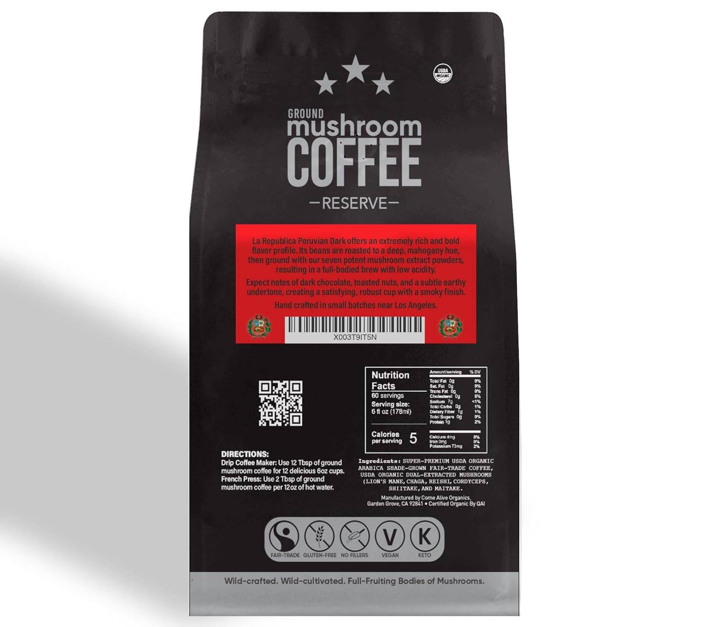 Peruvian Dark Ground RESERVE Mushroom Coffee - My American Goods