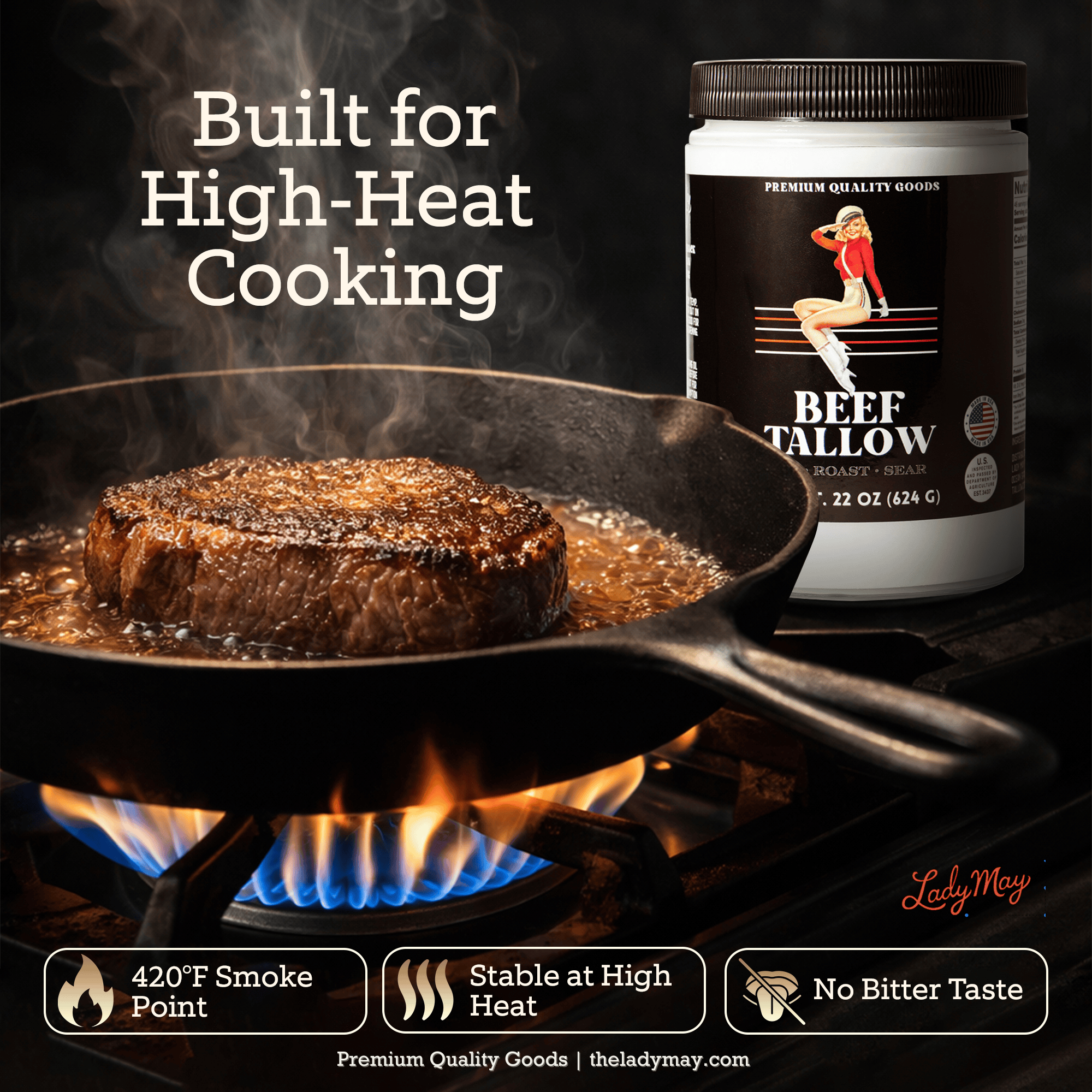 The Lady May Beef Tallow 22oz Premium Cooking Beef Tallow