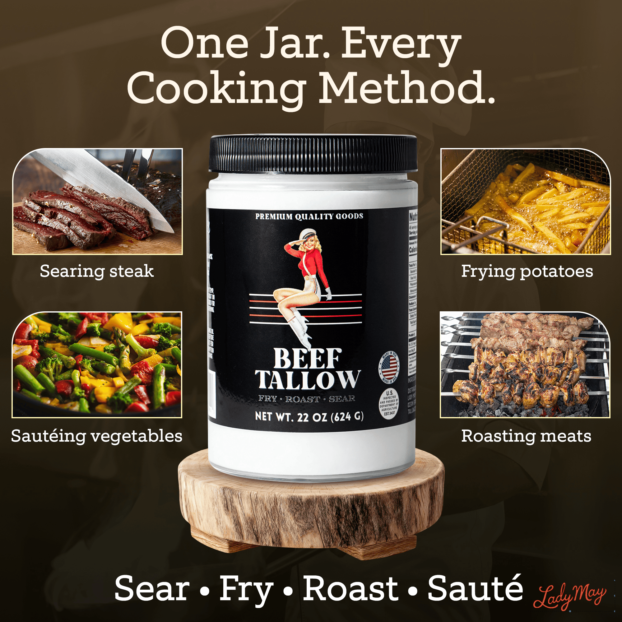 The Lady May Beef Tallow 22oz Premium Cooking Beef Tallow