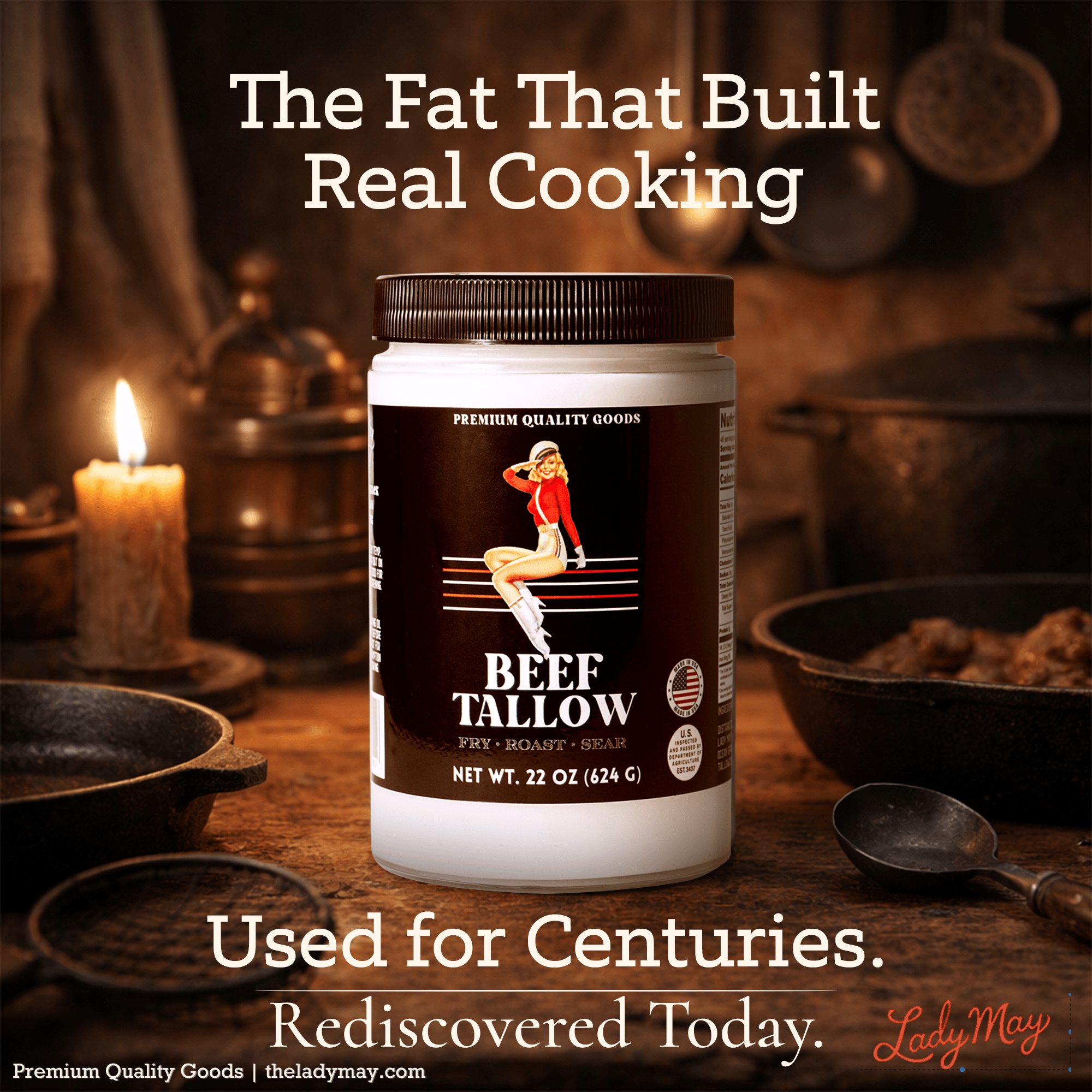 The Lady May Beef Tallow 22oz Premium Cooking Beef Tallow