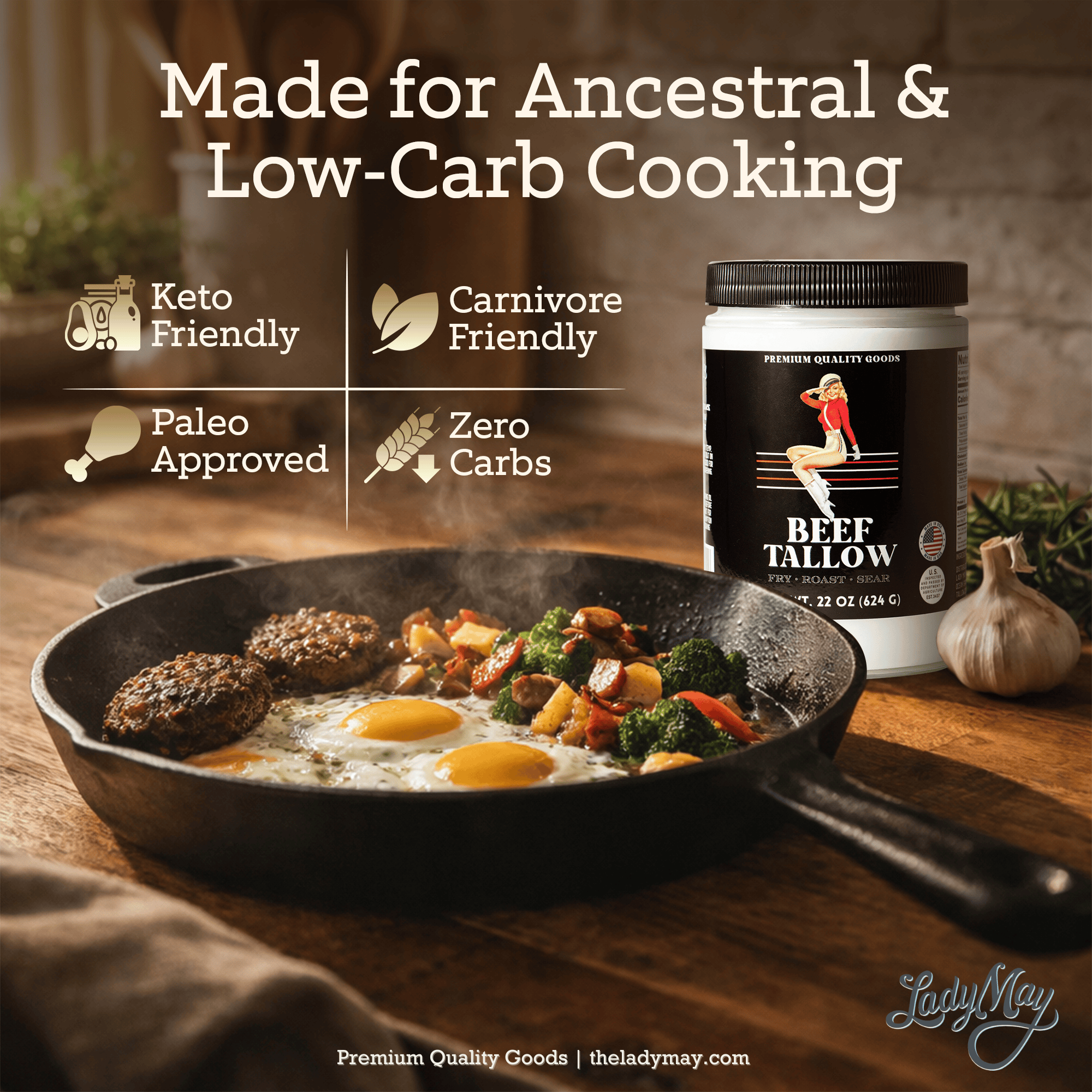 The Lady May Beef Tallow 22oz Premium Cooking Beef Tallow