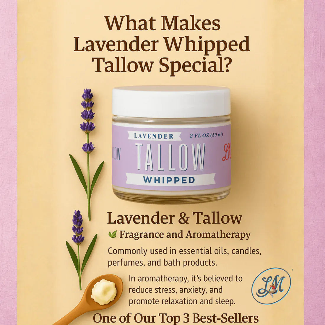 Lady May Tallow Body Cream/Lotion Lavender Whipped Tallow Moisturizer