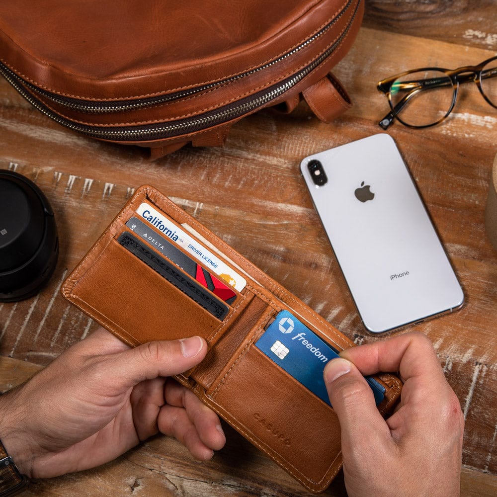 CASUPO Large Bifold Large Billfold Wallet with RFID protection - Natural