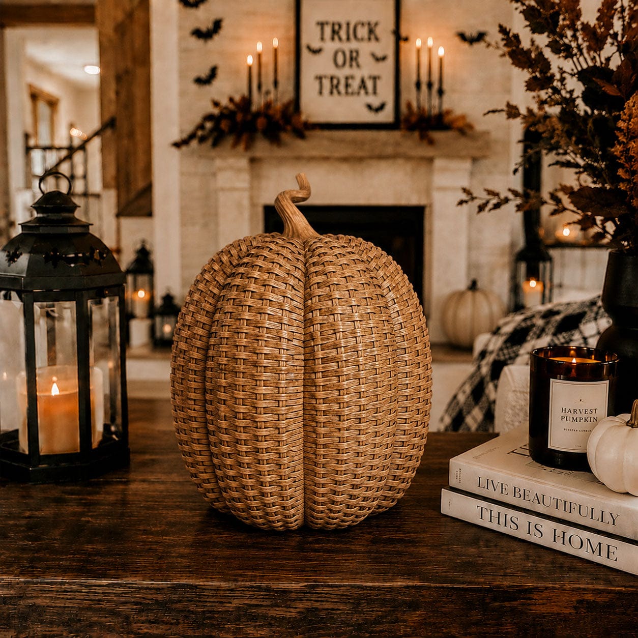 Gia Roma Basket Weave Statue Large Pumpkin Rattan Pumpkins