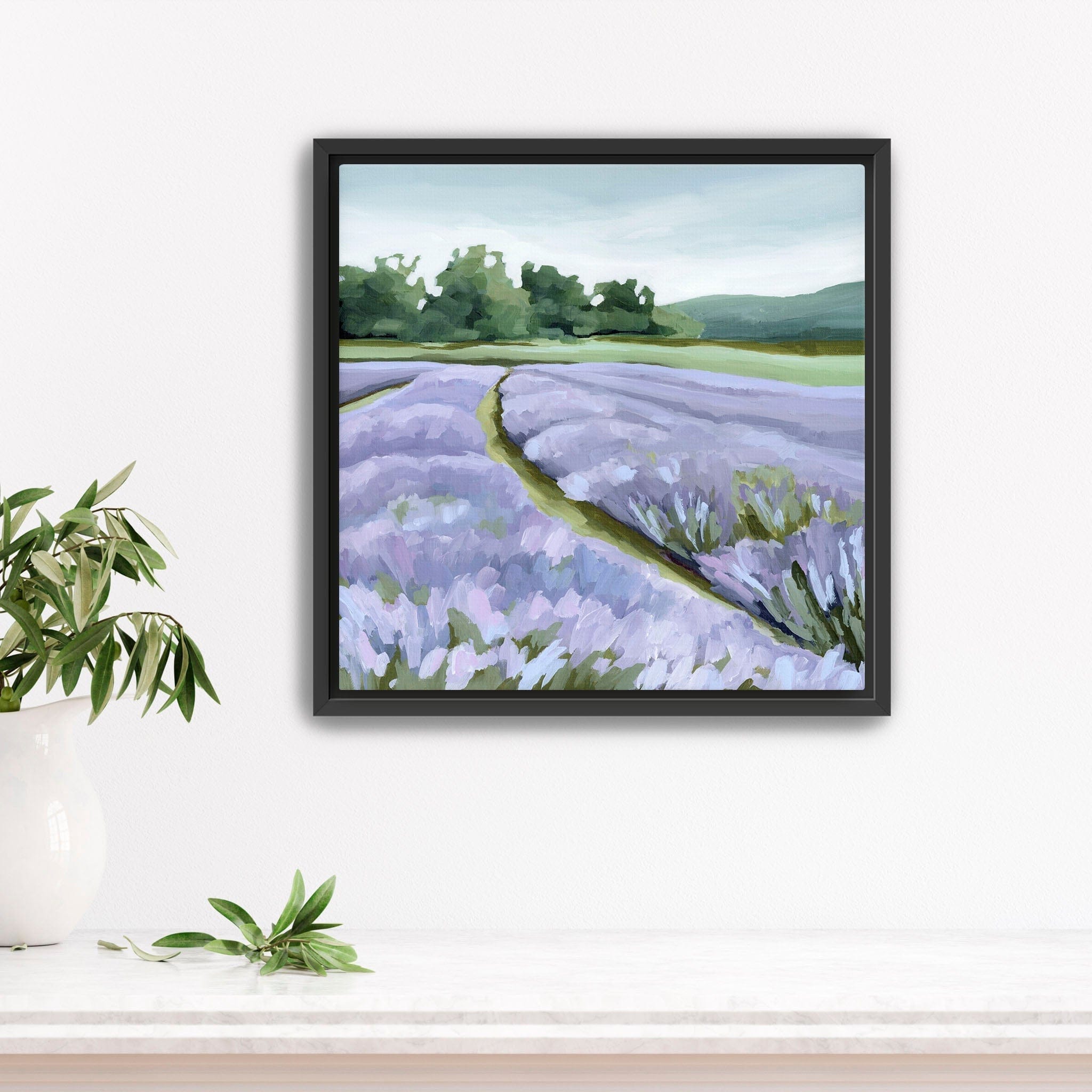 Katie Garrison Art Print Stretched Canvas / 12x12 in / Black Frame "Lavender Foothills" Art Print