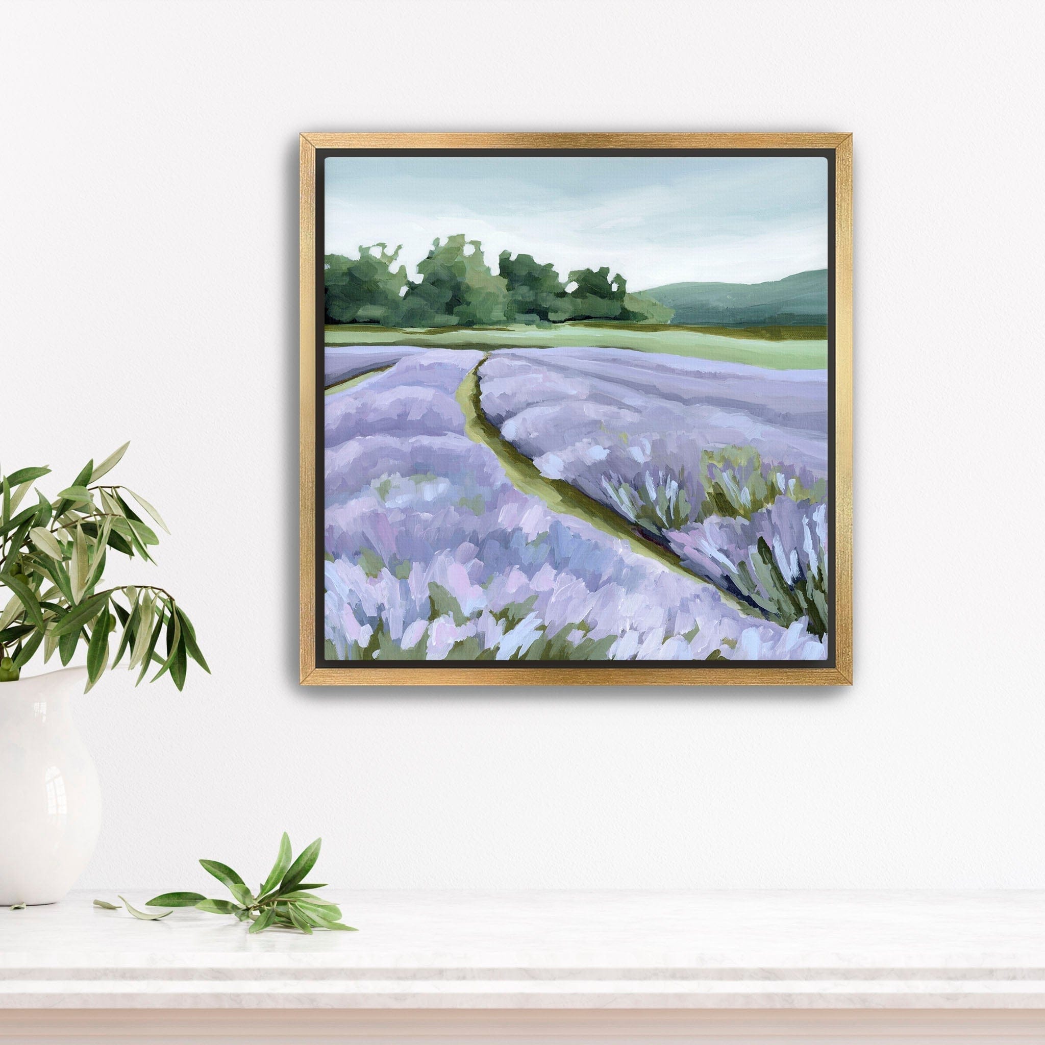 Katie Garrison Art Print Stretched Canvas / 12x12 in / Gold Frame "Lavender Foothills" Art Print