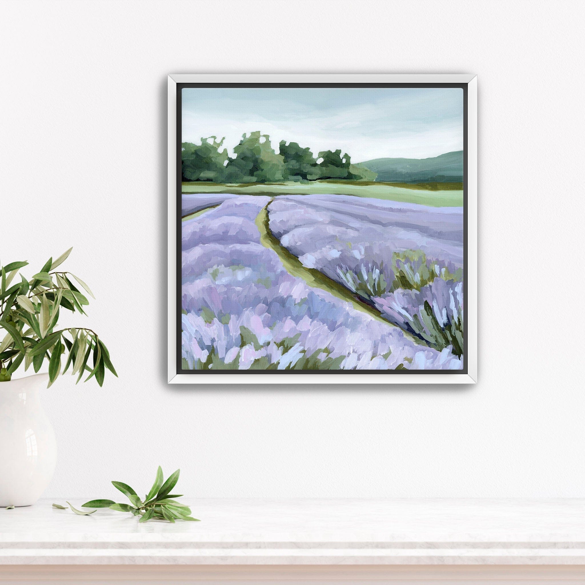 Katie Garrison Art Print Stretched Canvas / 12x12 in / White Frame "Lavender Foothills" Art Print