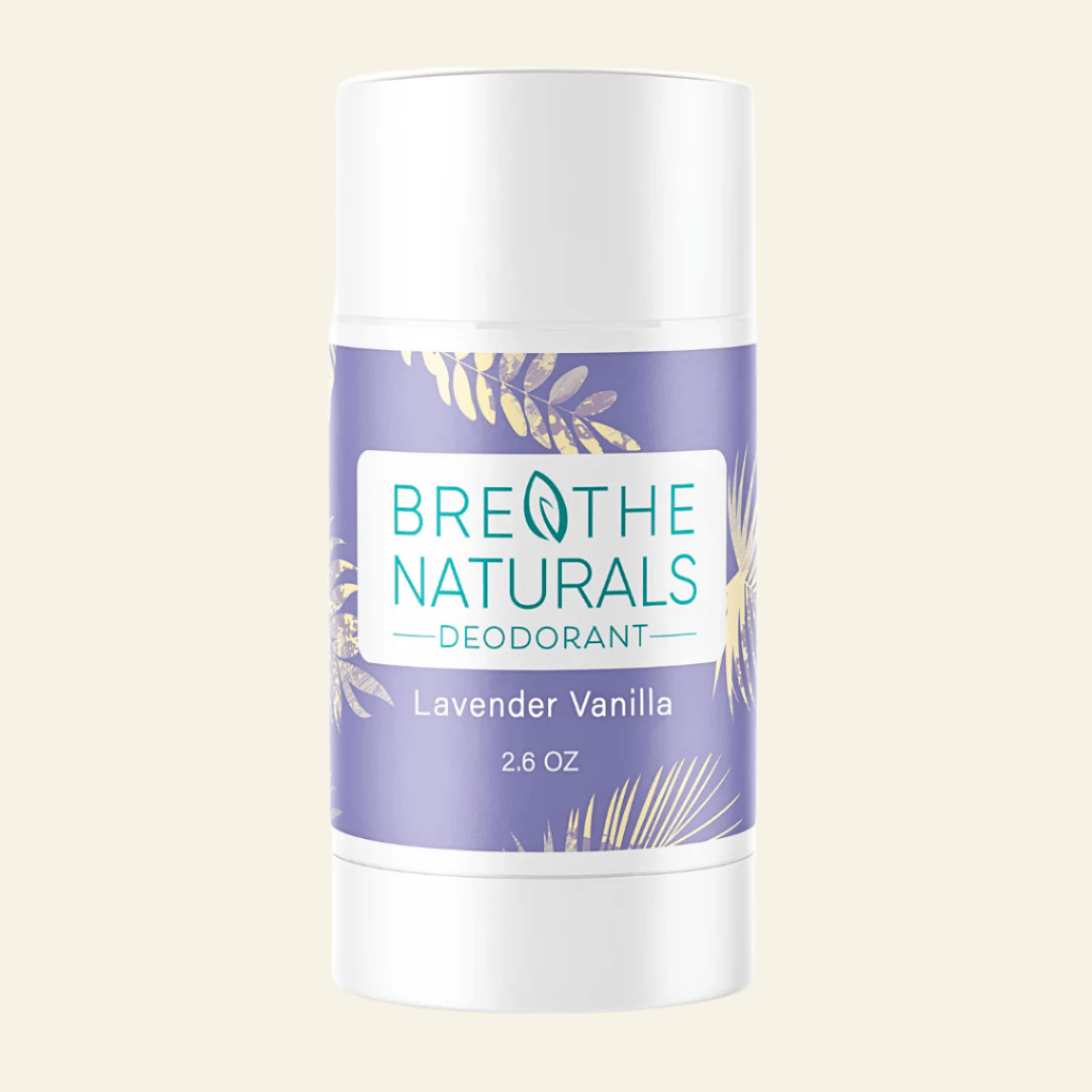 Breathe Naturals deodorant stick with lavender vanilla flavor on a white background