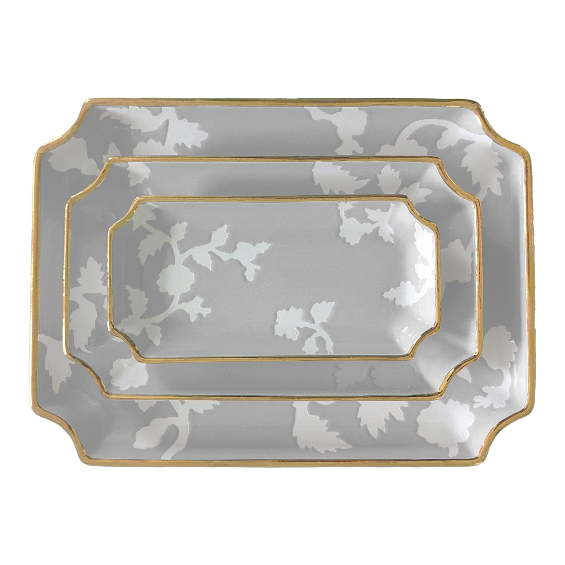 Ruby Clay Company Tray Small / Light Gray Chinoiserie Dreams Trays with Gold Accent