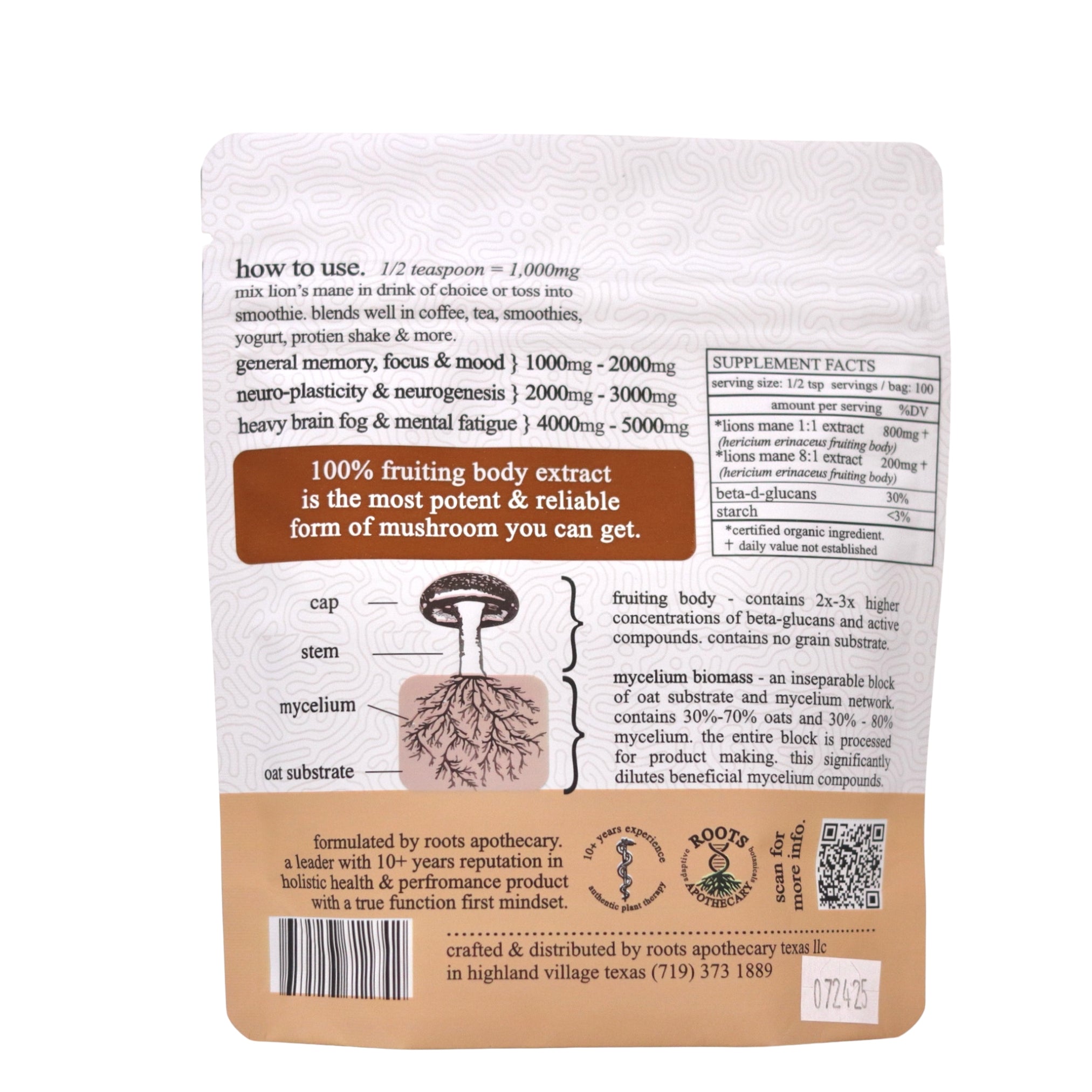 Organic Lion’s Mane Fruiting Body Mushroom Extract
