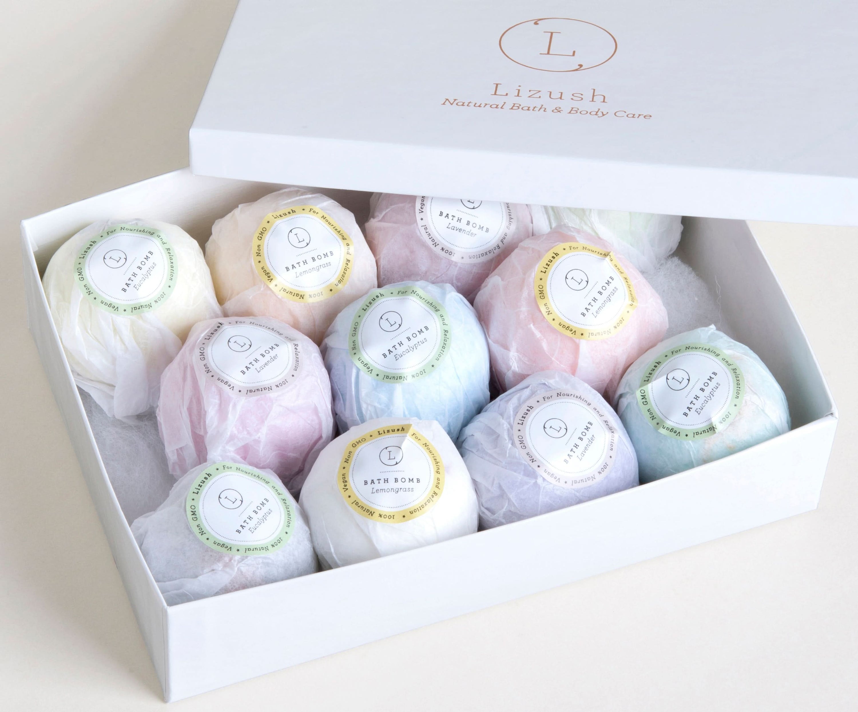 Lizush BATH BOMBS & SHOWER STEAMERS 11 Bath Bombs Gift Box + one Free Bomb to make 12 !!