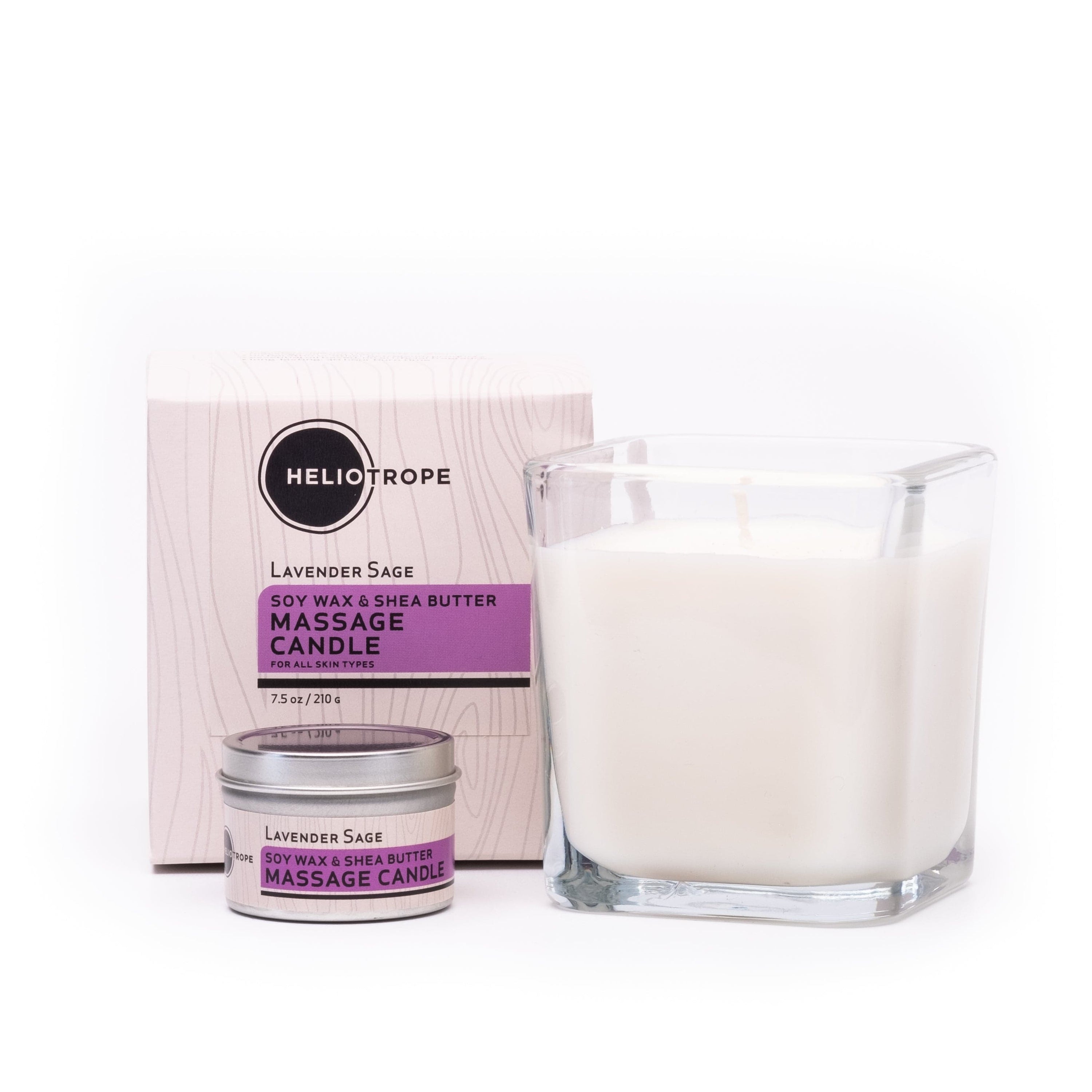 Heliotrope SF Candle Lavender Sage Soy Wax & Shea Butter Massage Candles - New Scent
