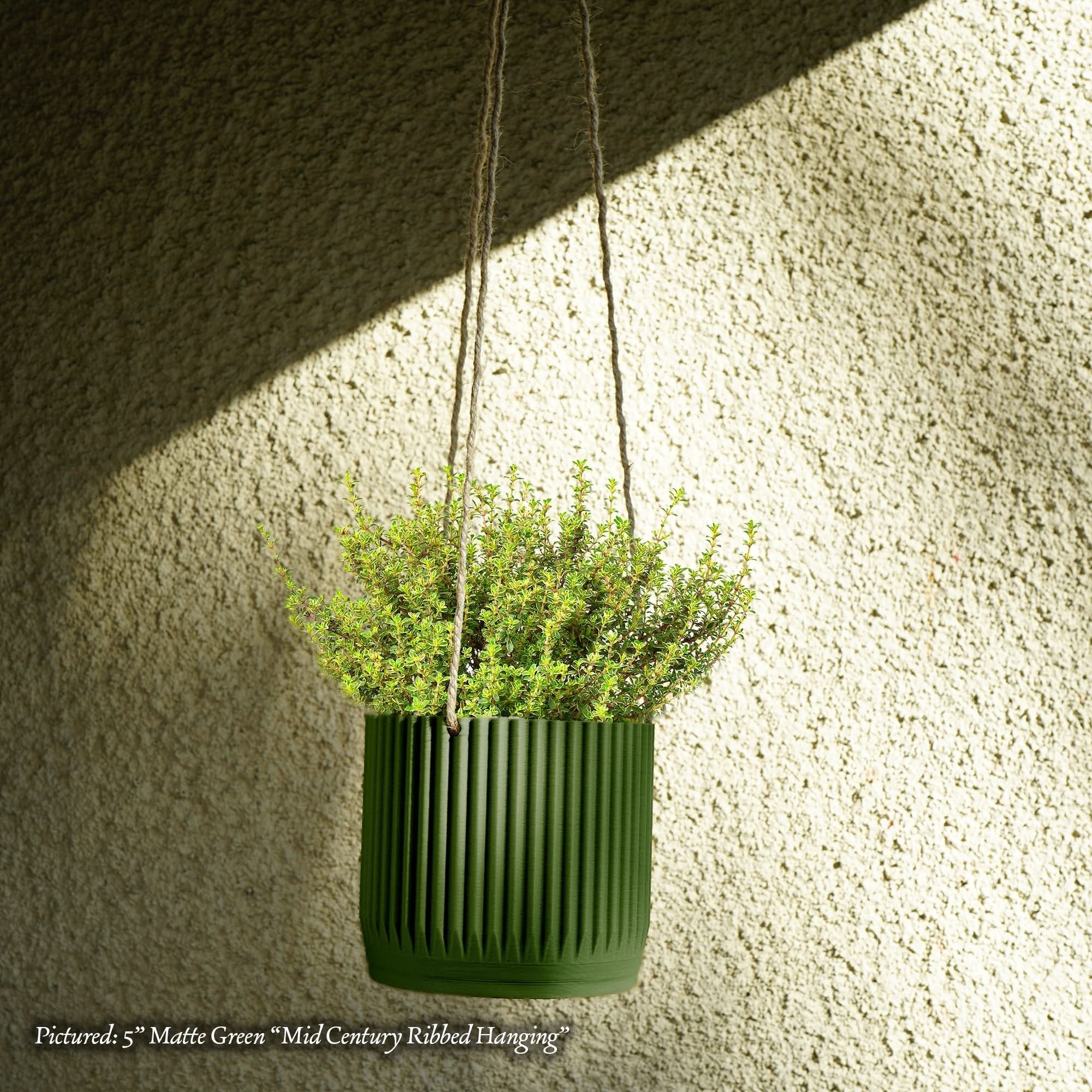 Rosebud HomeGoods Hanging Planter Green / With Drainage / 4” Mid Century Ribbed Hanging Plant Pots