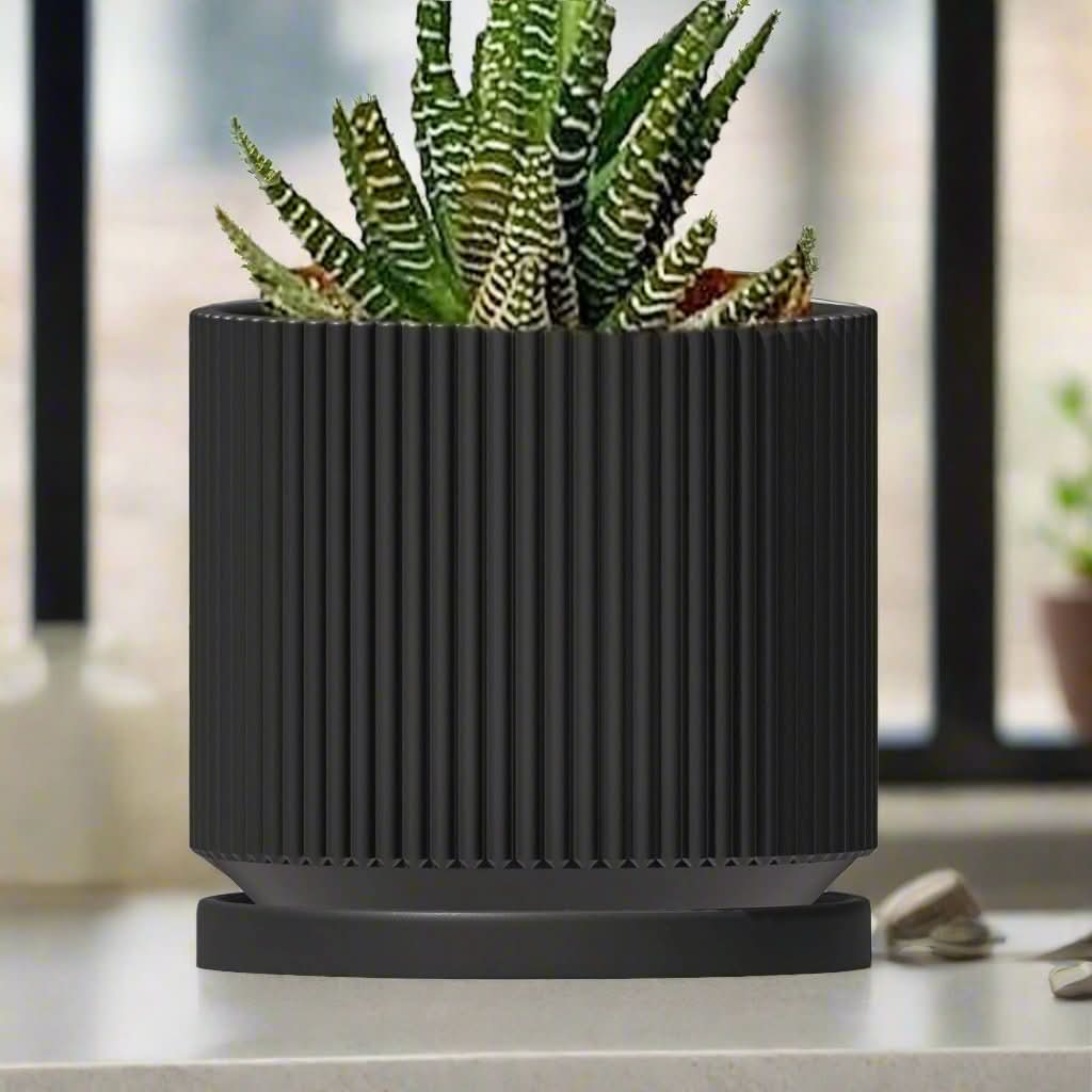 Rosebud HomeGoods Pots & Planters Black / 4 Inch Mid-Century Ribbed Planter