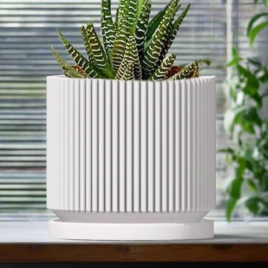 Rosebud HomeGoods Pots & Planters White / 4 Inch Mid-Century Ribbed Planter