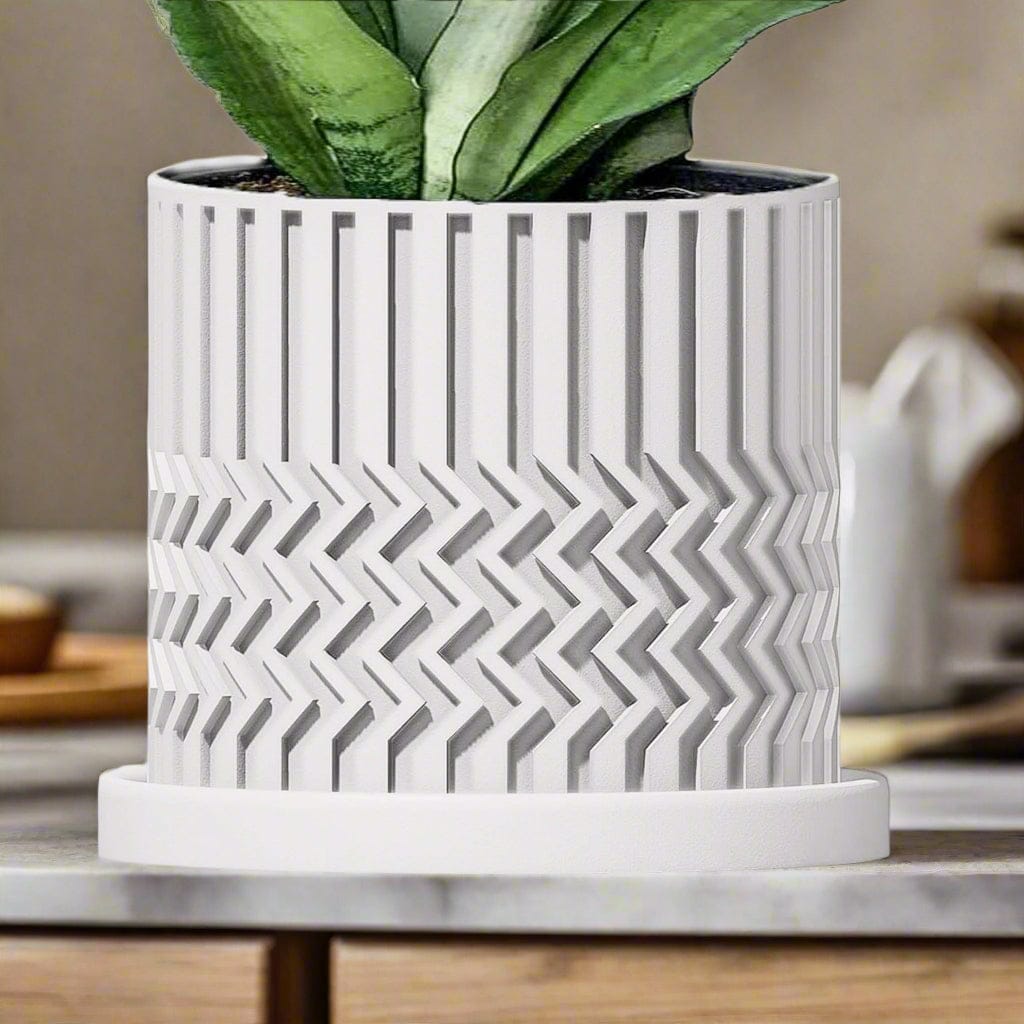 Rosebud HomeGoods Pots & Planters White / 4 / With Drip Tray Minimalist Zig-Zag Planter