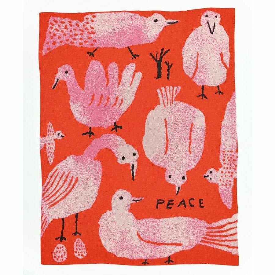 Biquette Throw Blanket Flamingo in Merino Wool Peace Throw Blanket