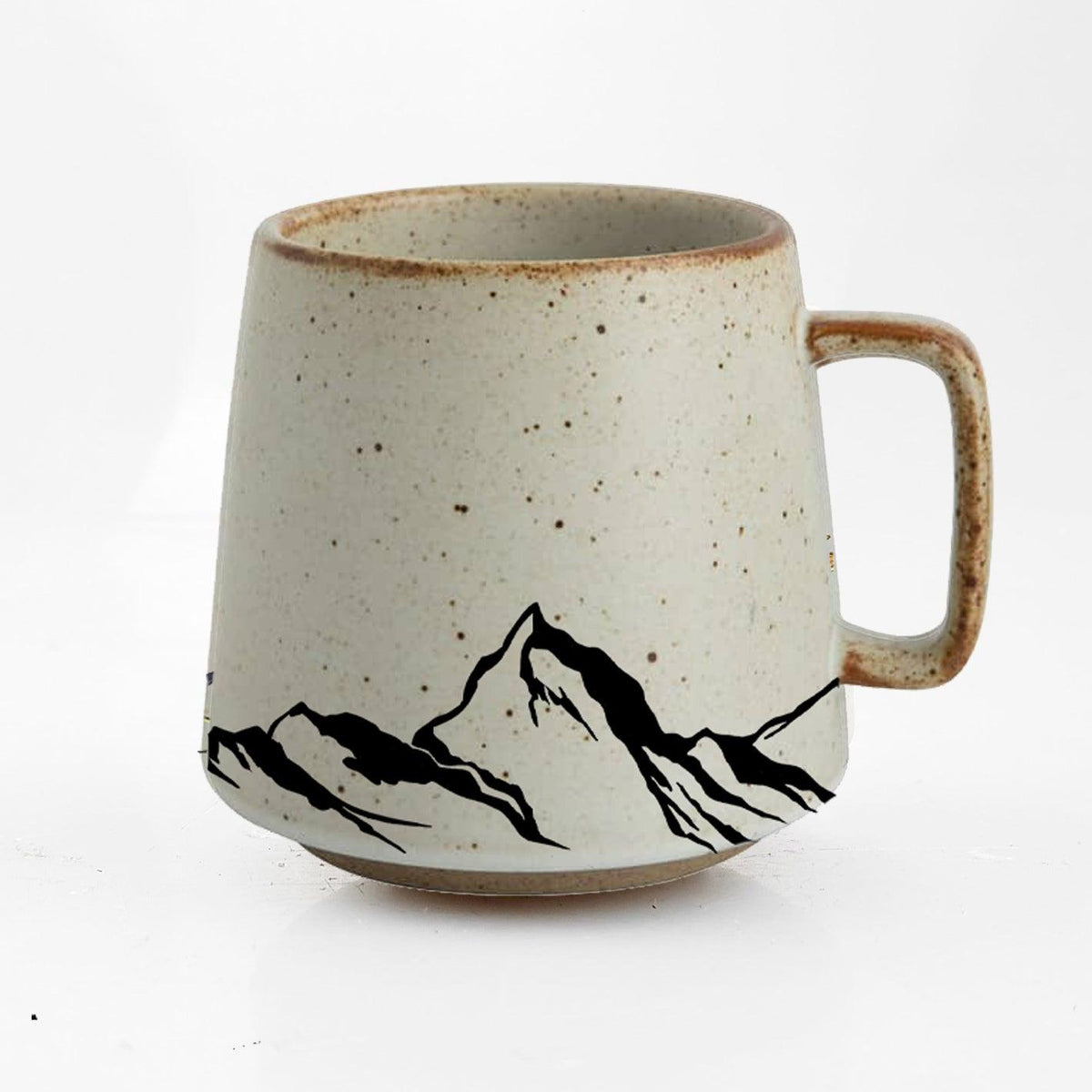 Ceramic mug with mountain design on a white background