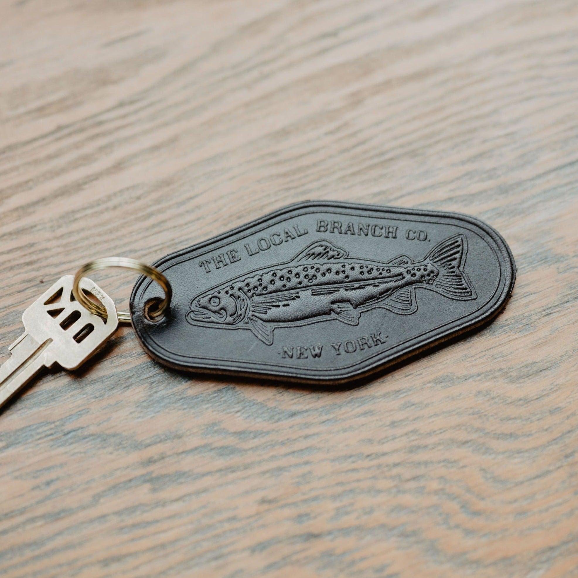 The Local Branch Leather Black / Trout Leather Motel Key Fob - USA Made