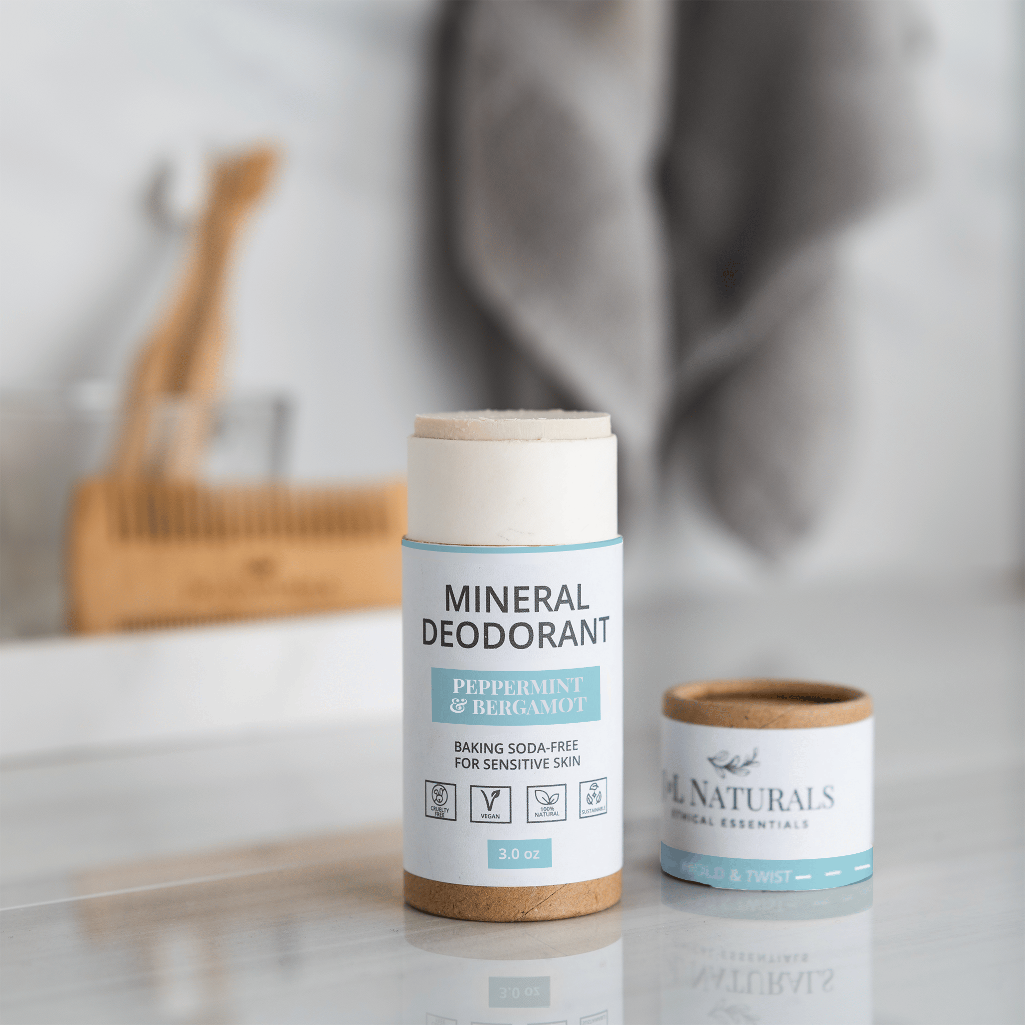 J&L Naturals Deodorant Peppermint & Bergamot / Travel Size (1.5oz) Mineral (Baking Soda-Free) Deodorant