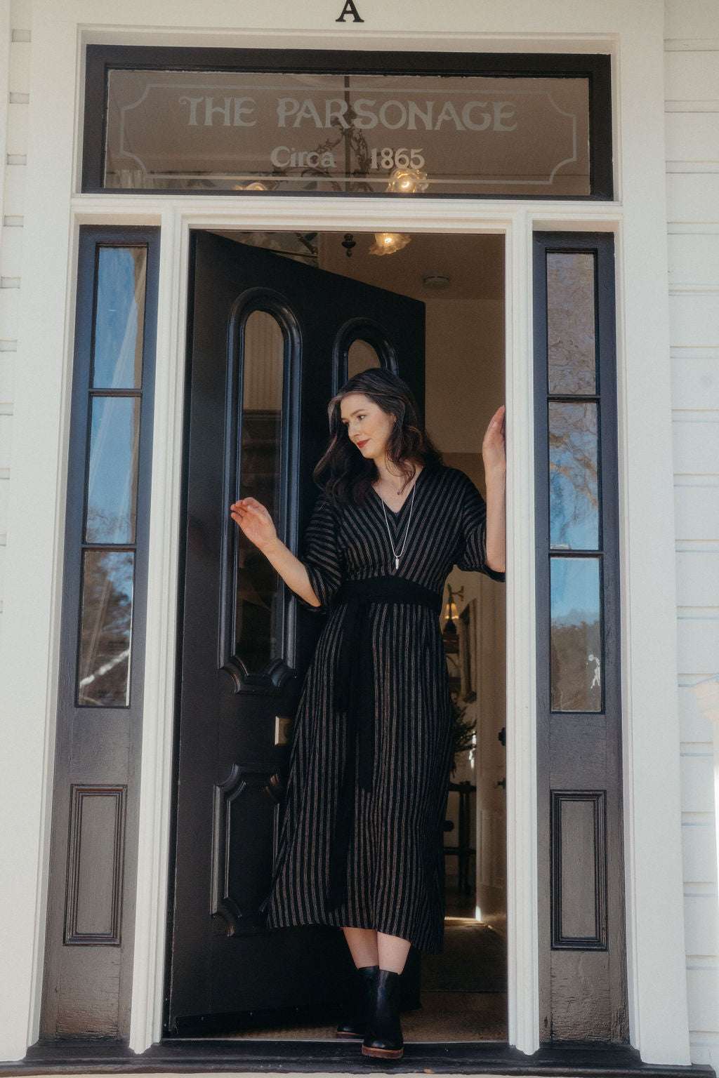 Field Day Dress Diana Dress in Black 2 Tone Stripe Cotton