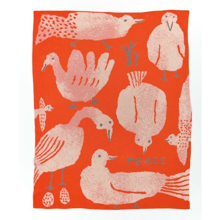 Biquette Throw Blanket Cardinal in Organic Cotton Peace Throw Blanket