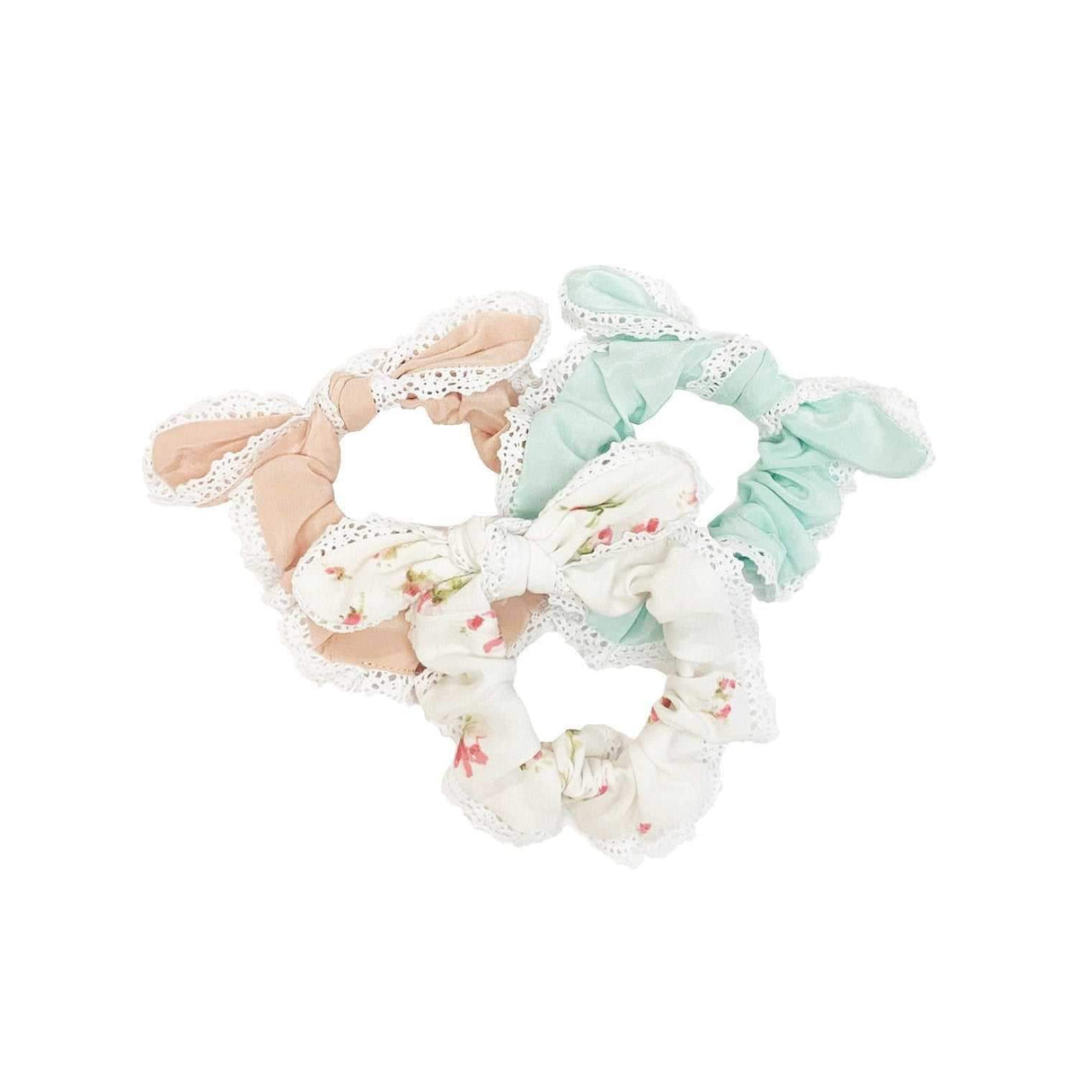 MERRITT CHARLES Accessories Penelope Silk Bow-Tie Lace Scrunchie