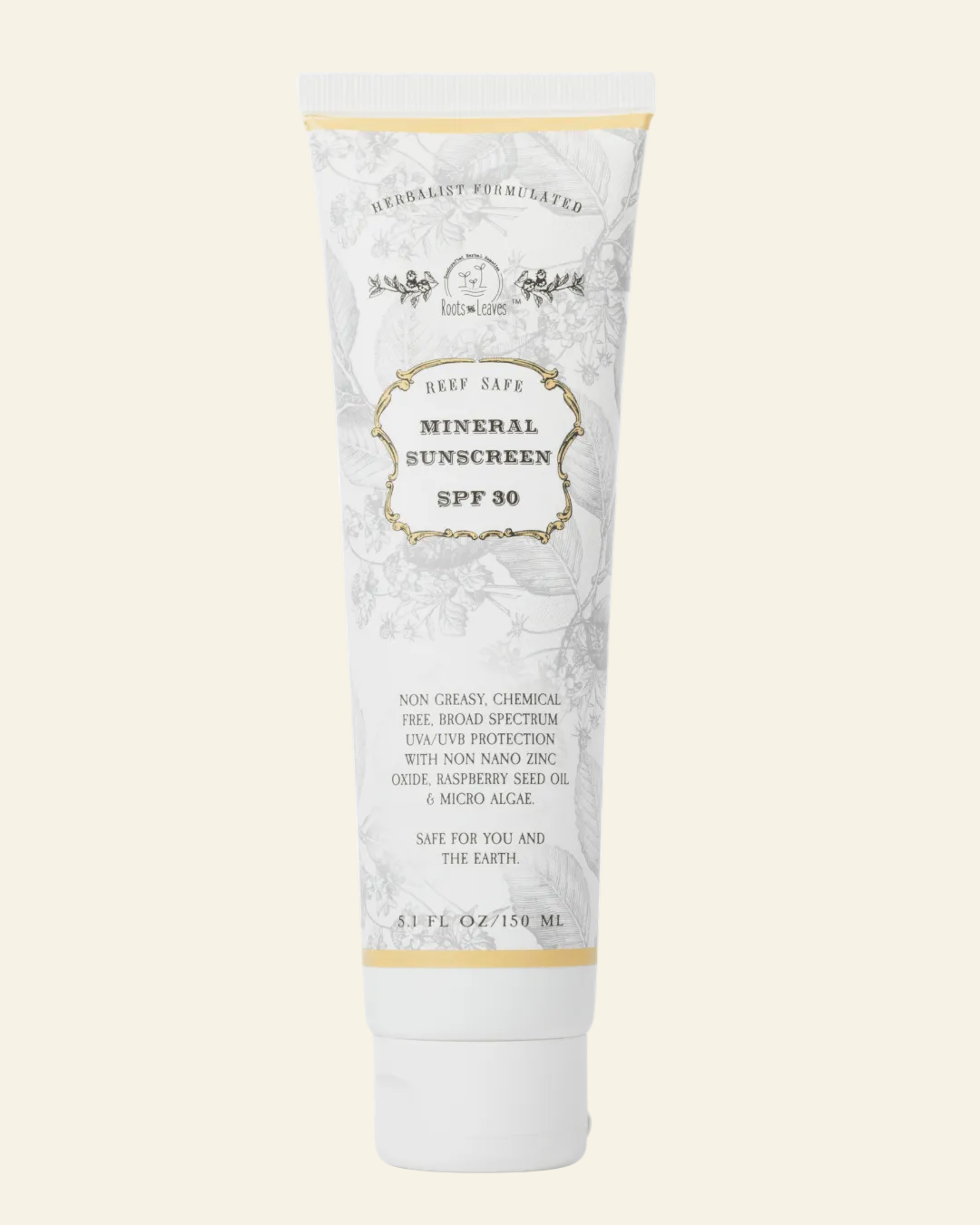 Tube of mineral sunscreen with SPF 30 on a white background