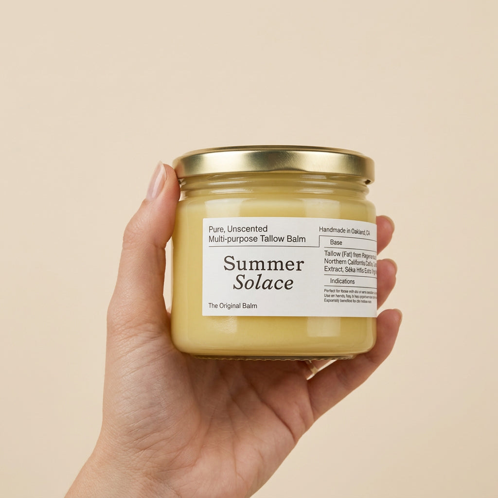 Summer Solace Tallow Tallow Balm Pure Unscented – Family Size Tallow Balm | 11.5 oz Bulk in Clear Glass
