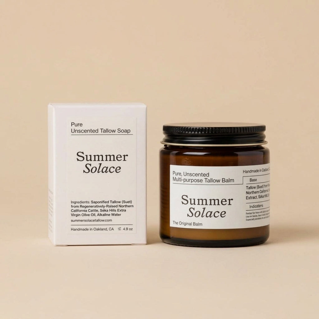 Summer Solace Tallow Tallow Balm Large Pure Balm + Pure Soap Pure Unscented – Slow Body Care® Set with Regenerative Tallow® Bundle