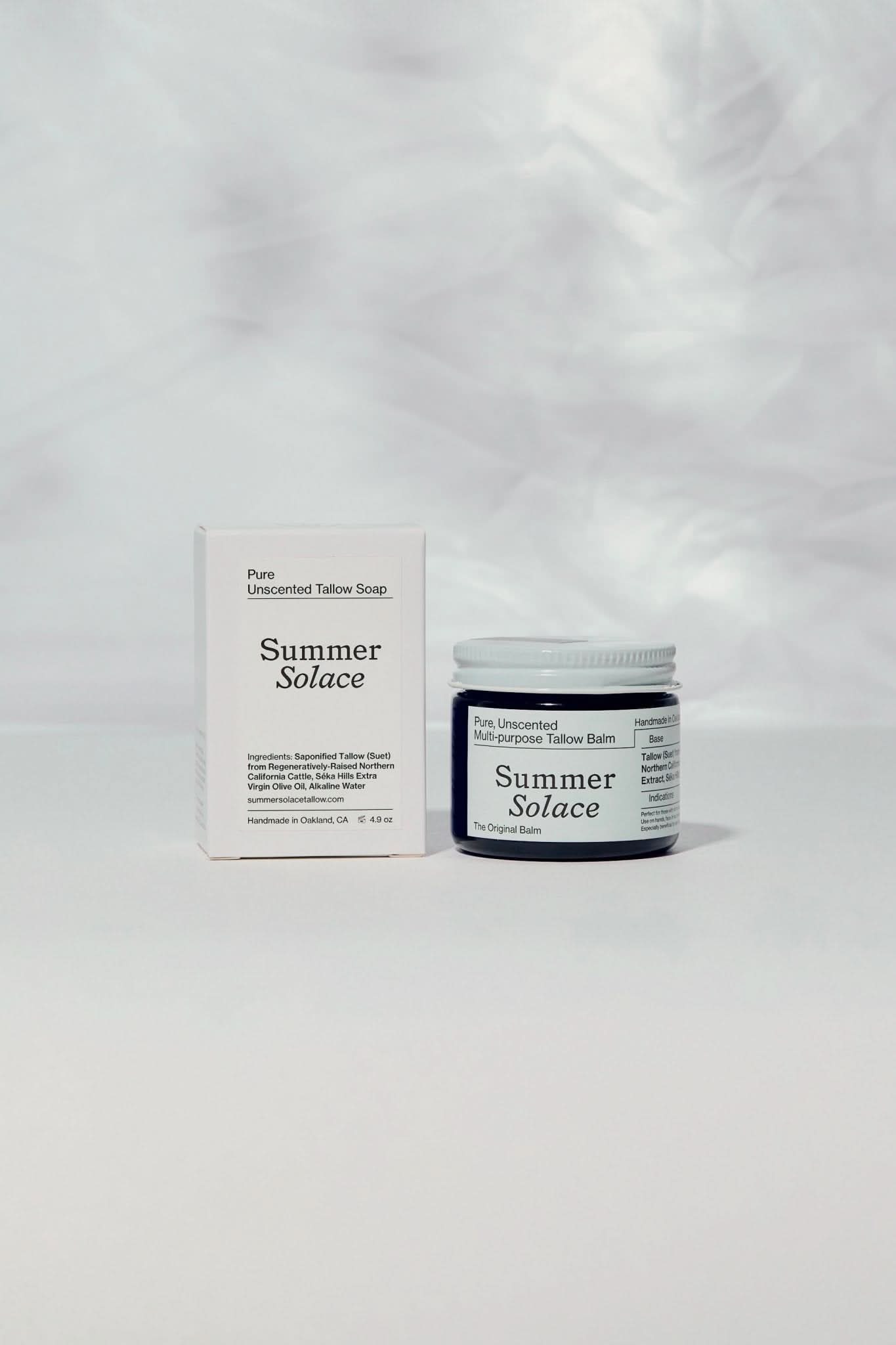 Summer Solace Tallow Tallow Balm Small Pure Balm (60mL) + Pure Soap Pure Unscented – Slow Body Care® Set with Regenerative Tallow® Bundle