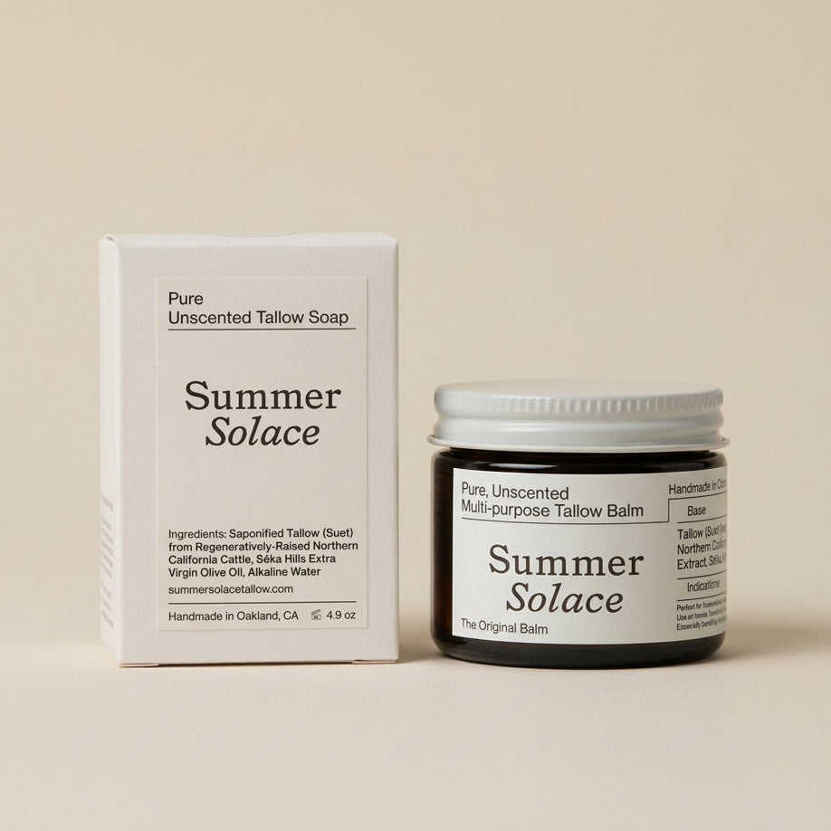 Summer Solace Tallow Tallow Balm Small Pure Balm (60mL) + Pure Soap Pure Unscented – Slow Body Care® Set with Regenerative Tallow® Bundle