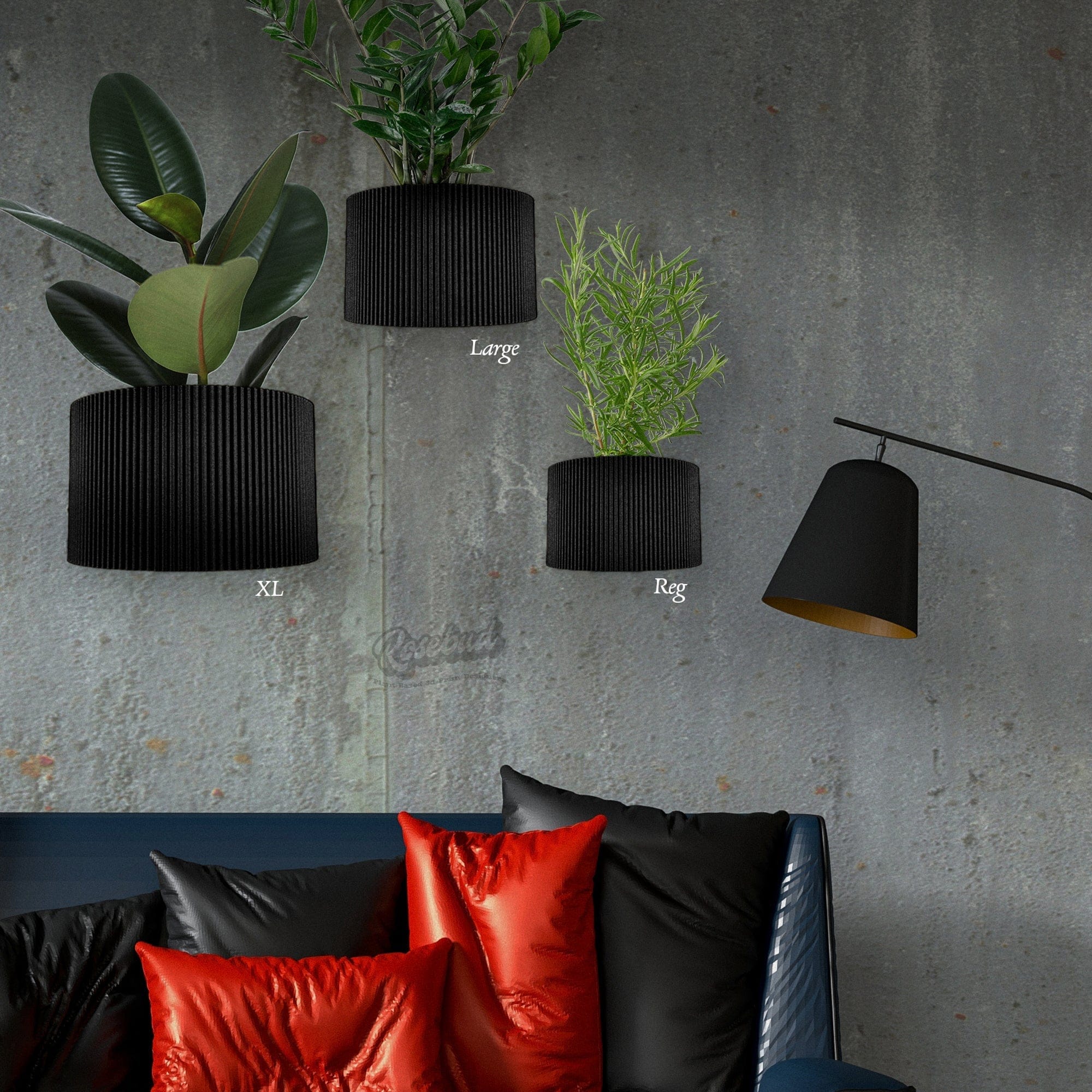 Rosebud HomeGoods Wall Planter Reg / Black / With Drainage Ribbed Wall Planter