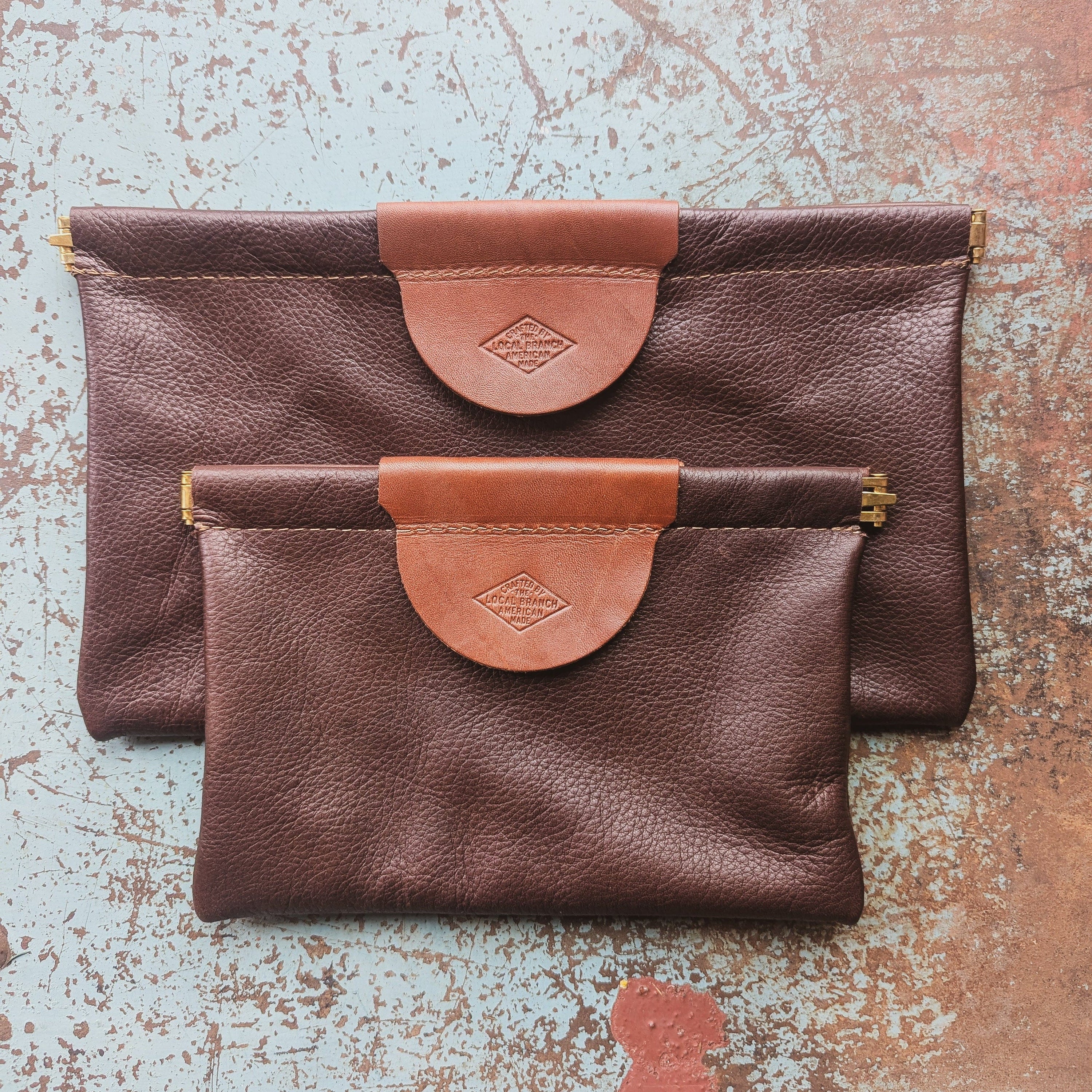 The Local Branch Leather Clutch Chocolate / Small Pop Pouch Clutch - USA Made