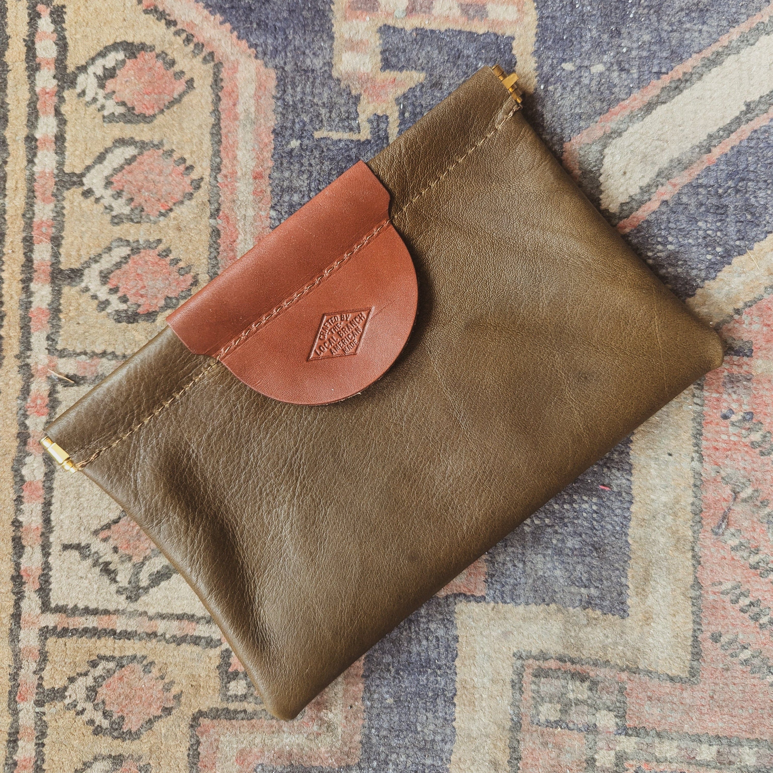 The Local Branch Leather Clutch Olive / Small Pop Pouch Clutch - USA Made
