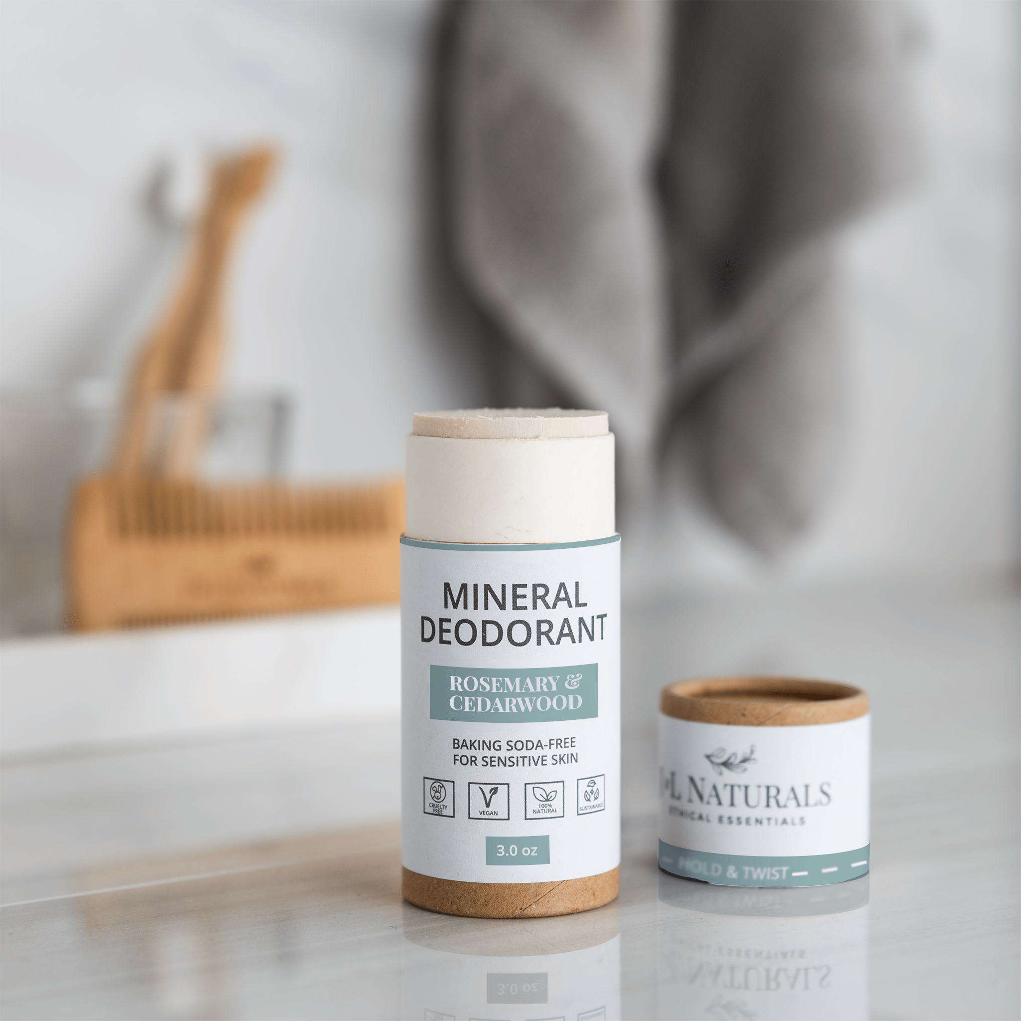 J&L Naturals Deodorant Rosemary & Cedarwood / Travel Size (1.5oz) Mineral (Baking Soda-Free) Deodorant