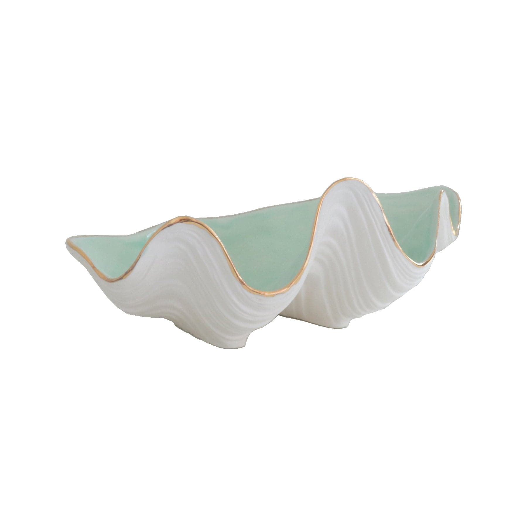 Ruby Clay Company Accessory Set of 2 / Sea Glass Clam Shell Bowl with 22K Gold Accent