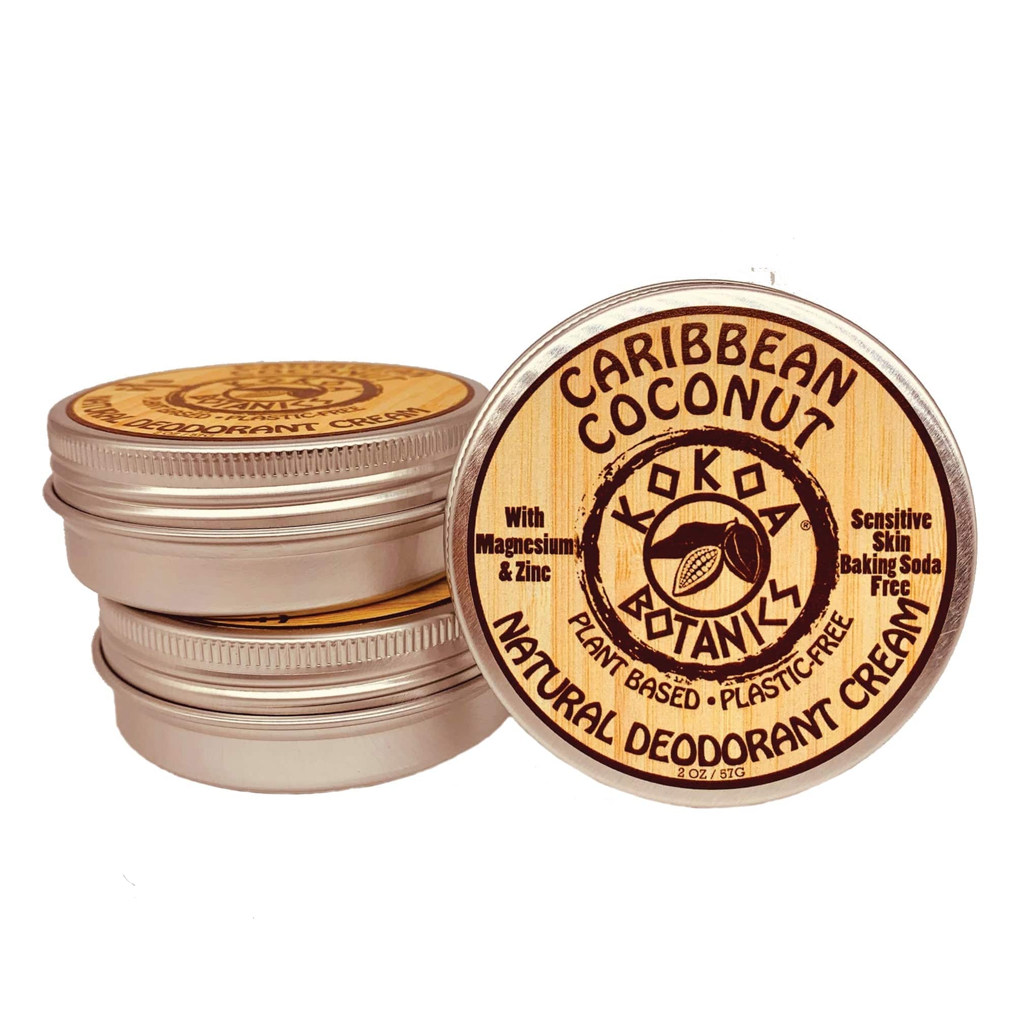 KOKOA BOTANICS Caribbean Coconut 3 Pack Caribbean Coconut - Natural Deodorant Cream - 2.5 oz