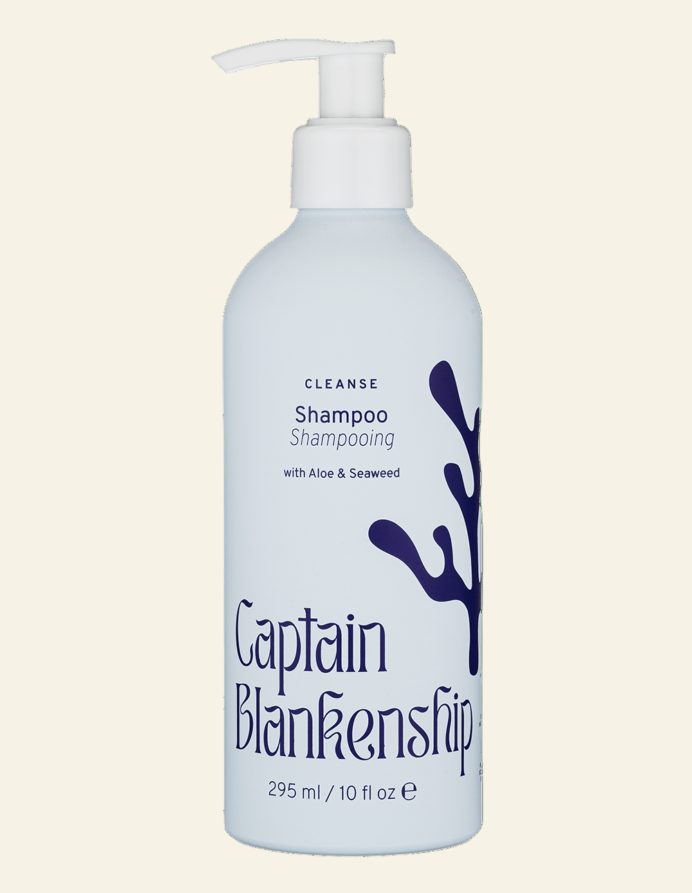 Captain Blankenship shampoo bottle on a green background