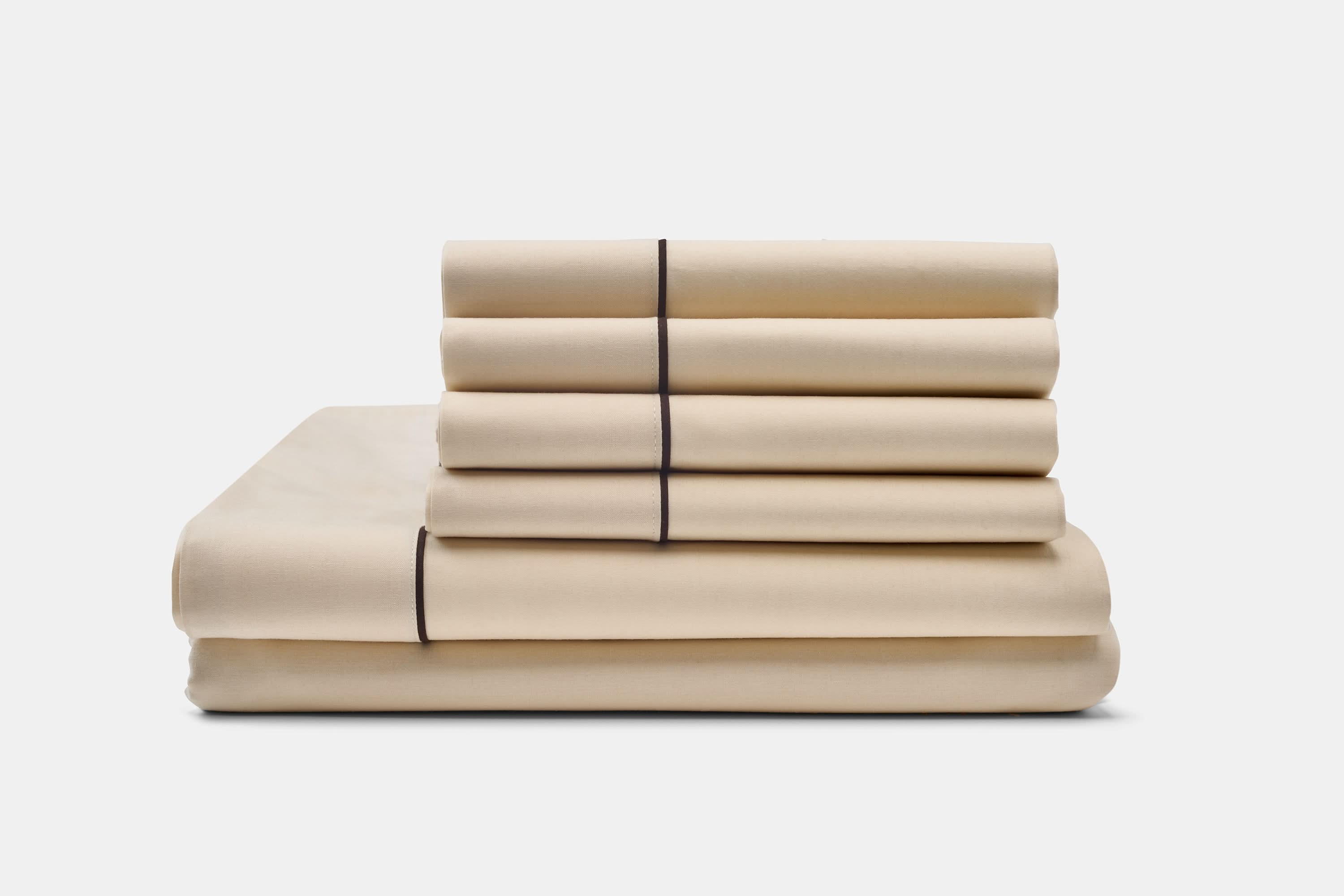 American Blossom Linens Bed Sheets Queen / Brown Cotton Piping Design Bed Sheet Set