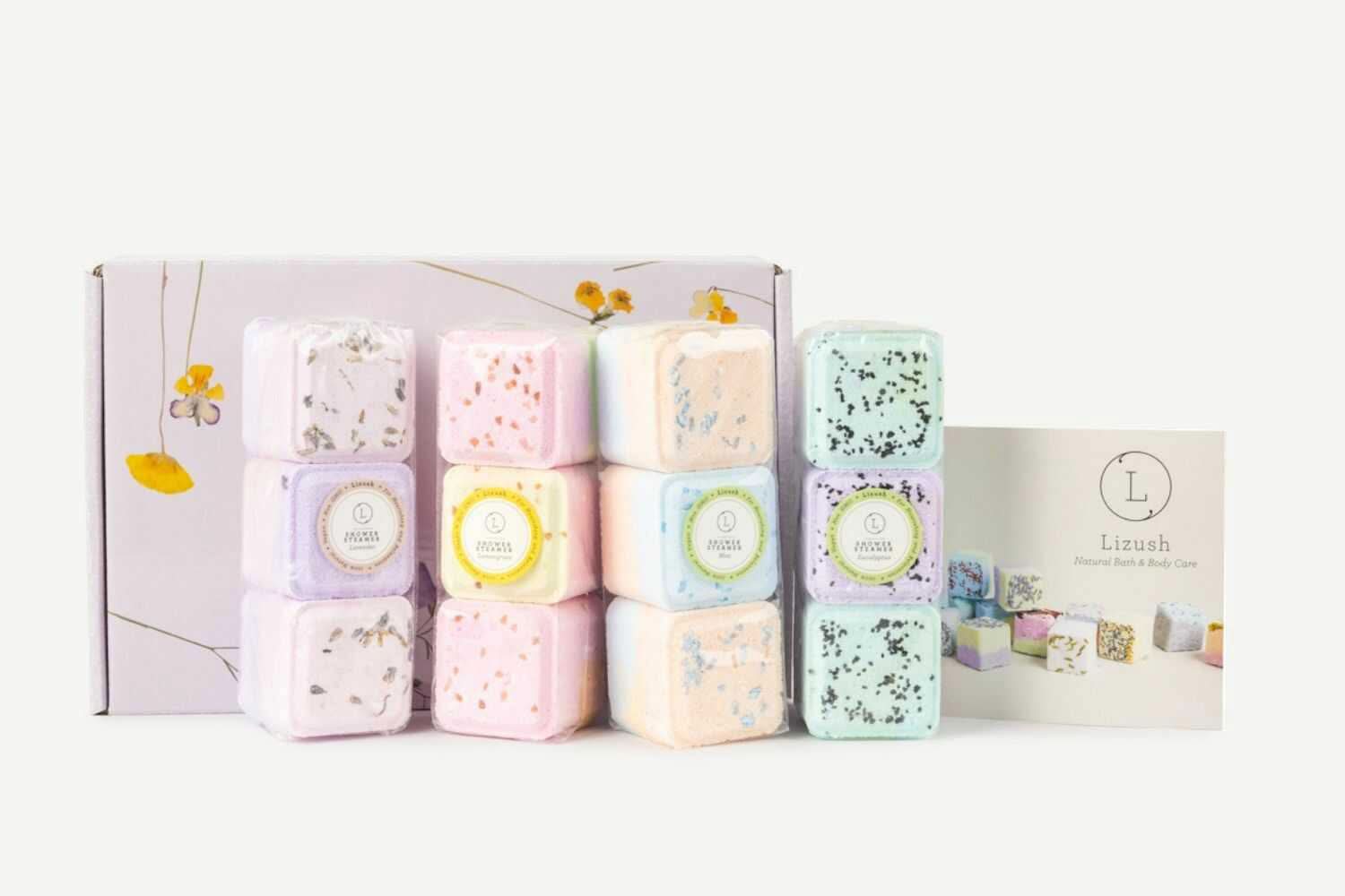 Lizush BATH BOMBS & SHOWER STEAMERS Shower Steamers, Set of 12 big fizzies, Cheer up Gift Set, Relaxing Gift Box