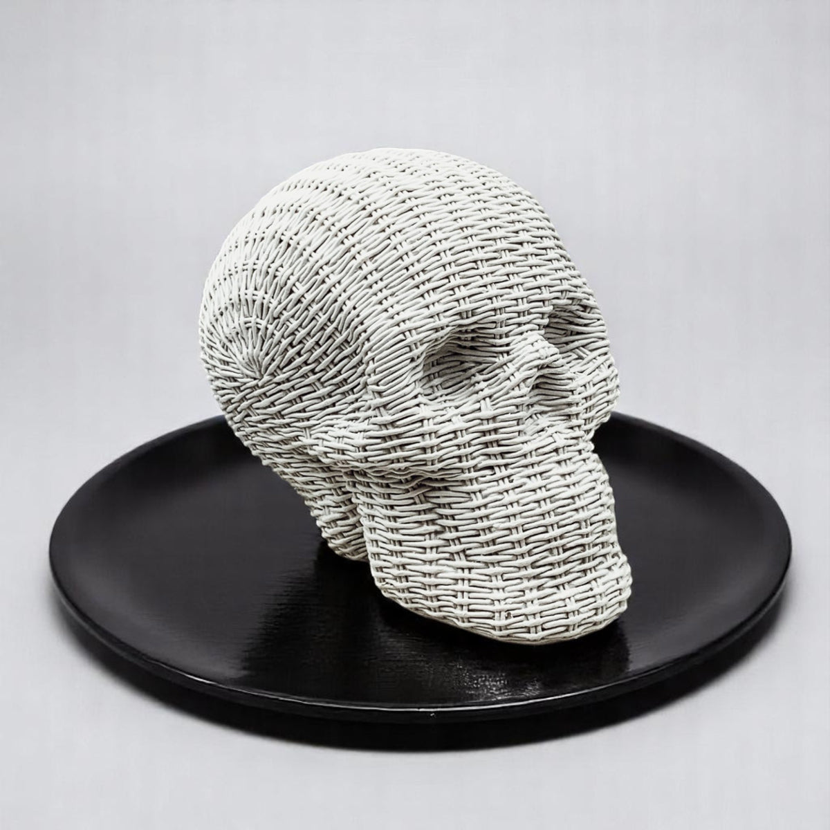 Gia Roma Basket Weave Statue Skull Me Rattan-Style Skull Decor – Natural & White Resin