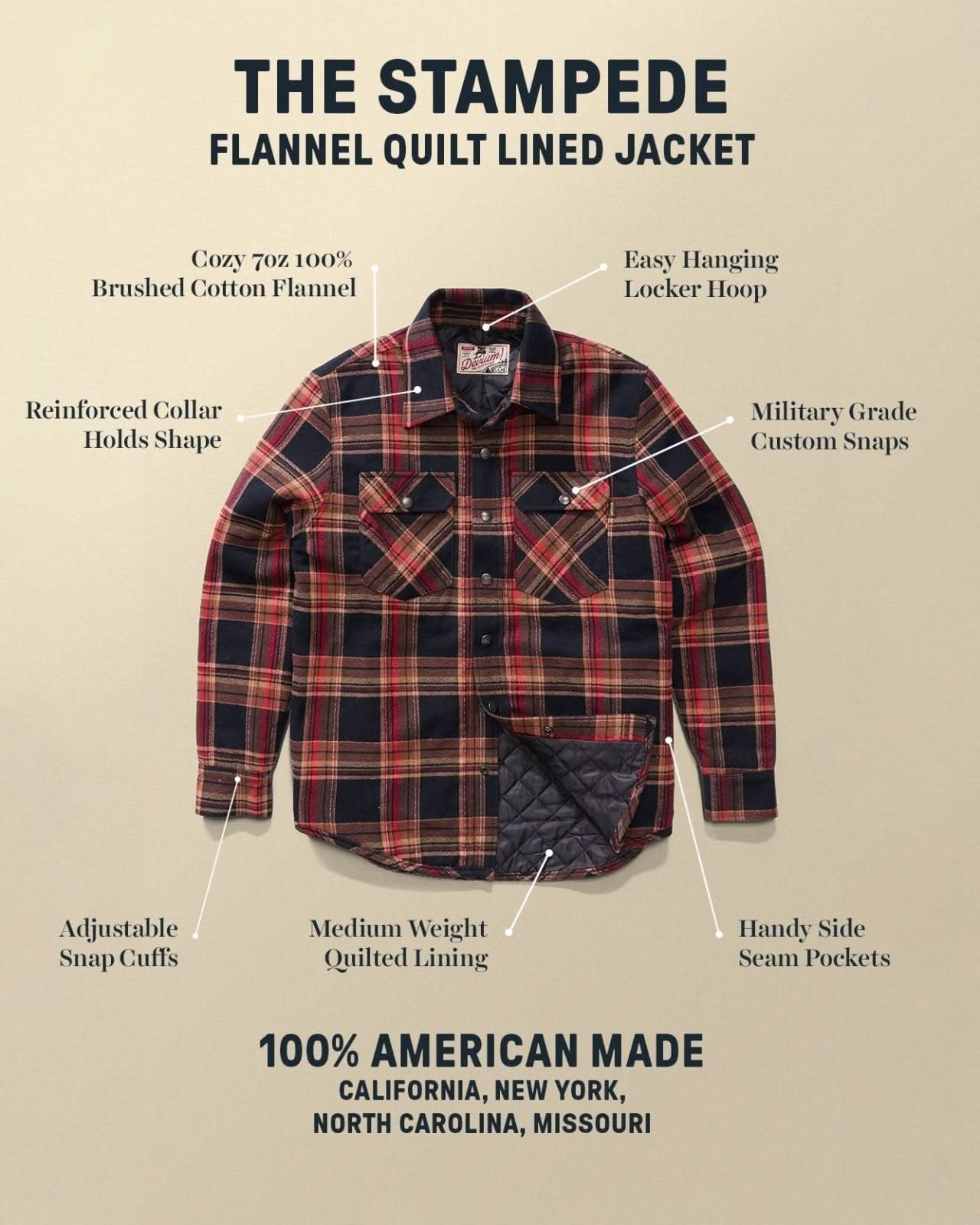 Stampede Quilt Lined Flannel Jacket - My American Goods