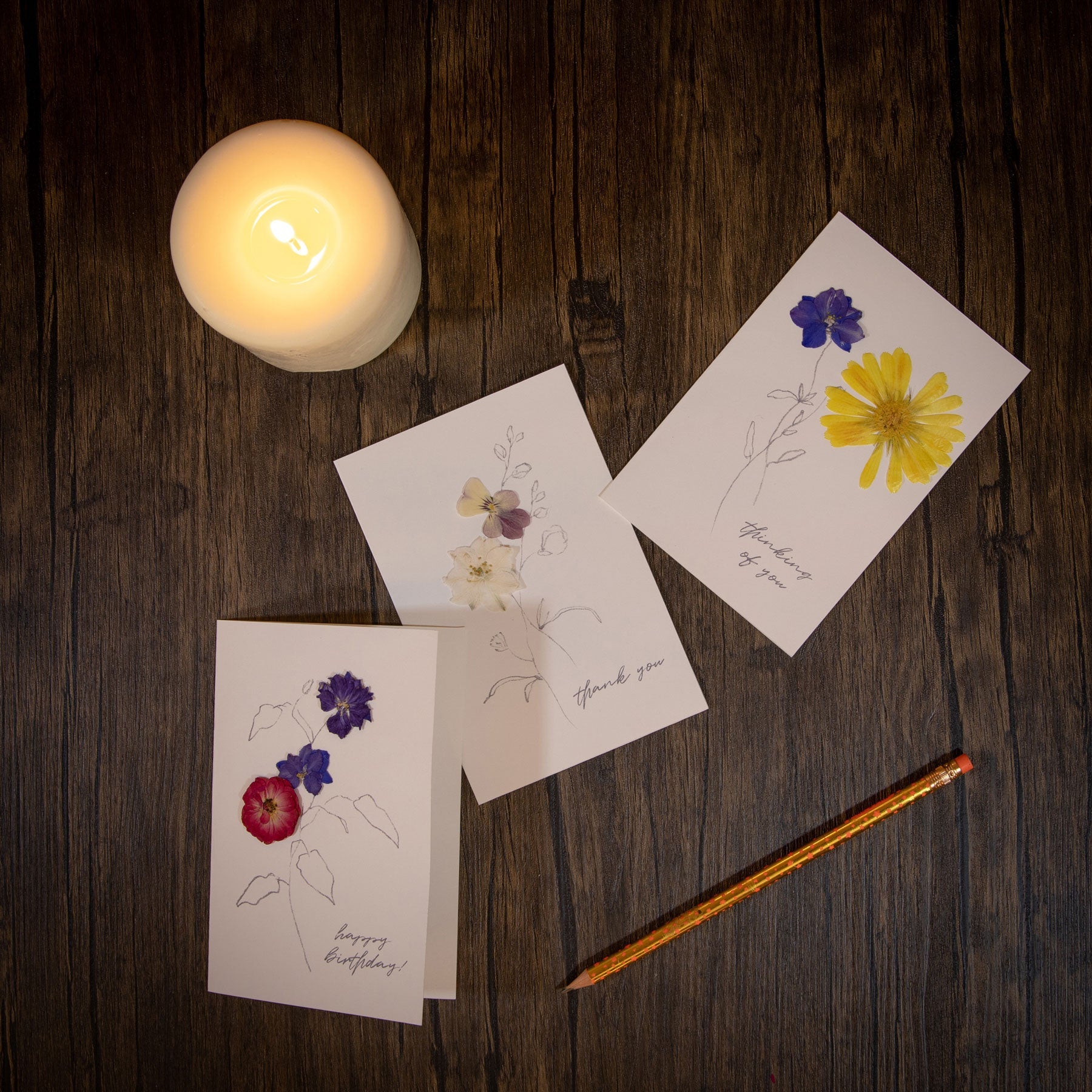 Thank You - White Larkspur Pressed Floral Stationery
