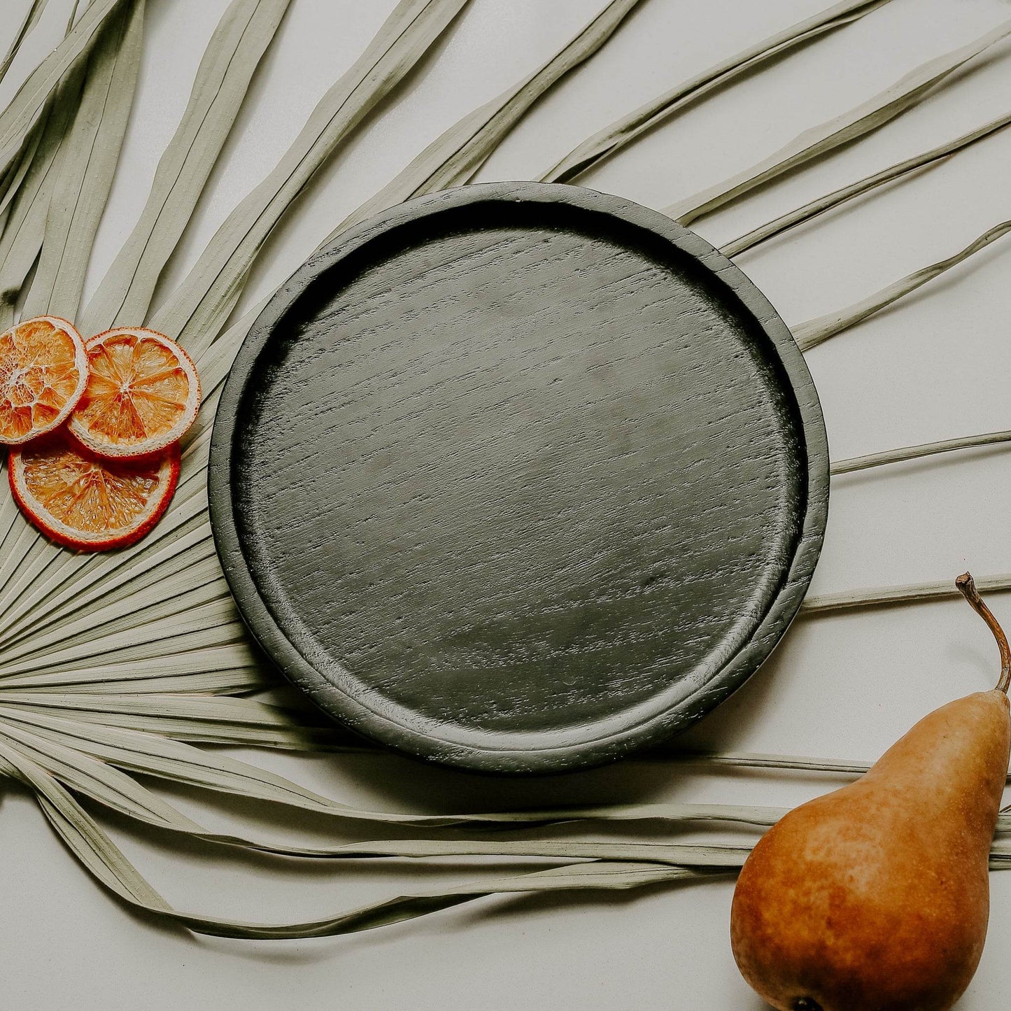 Black Round Wood Tray - My American Goods
