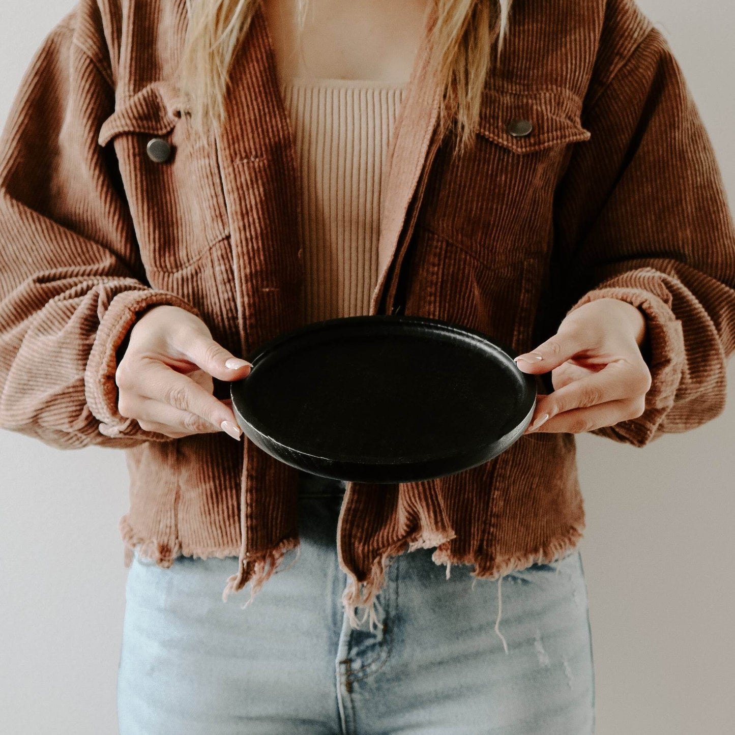 Black Round Wood Tray - My American Goods