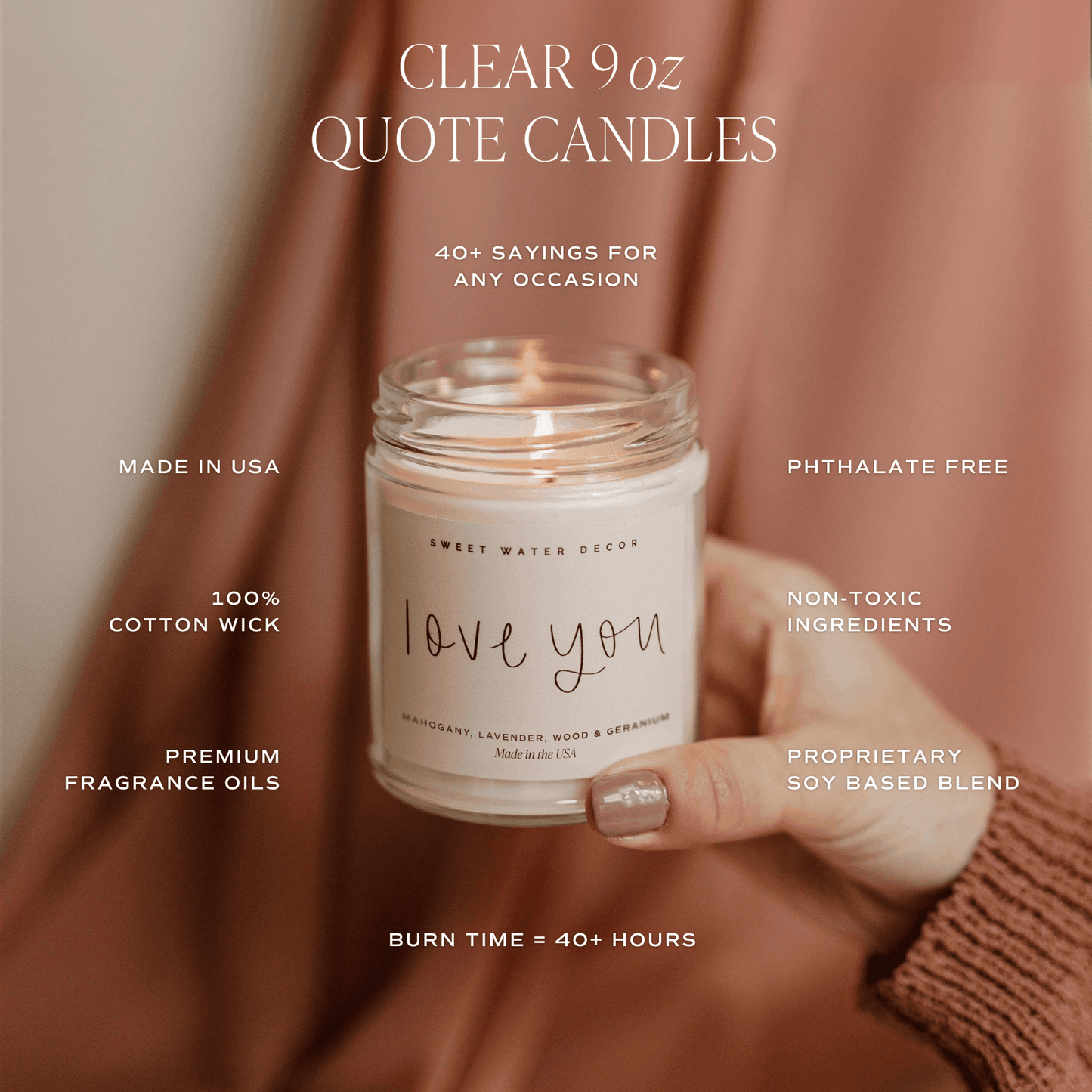 Love You Soy Candle - Clear Jar - 9 Oz - My American Goods