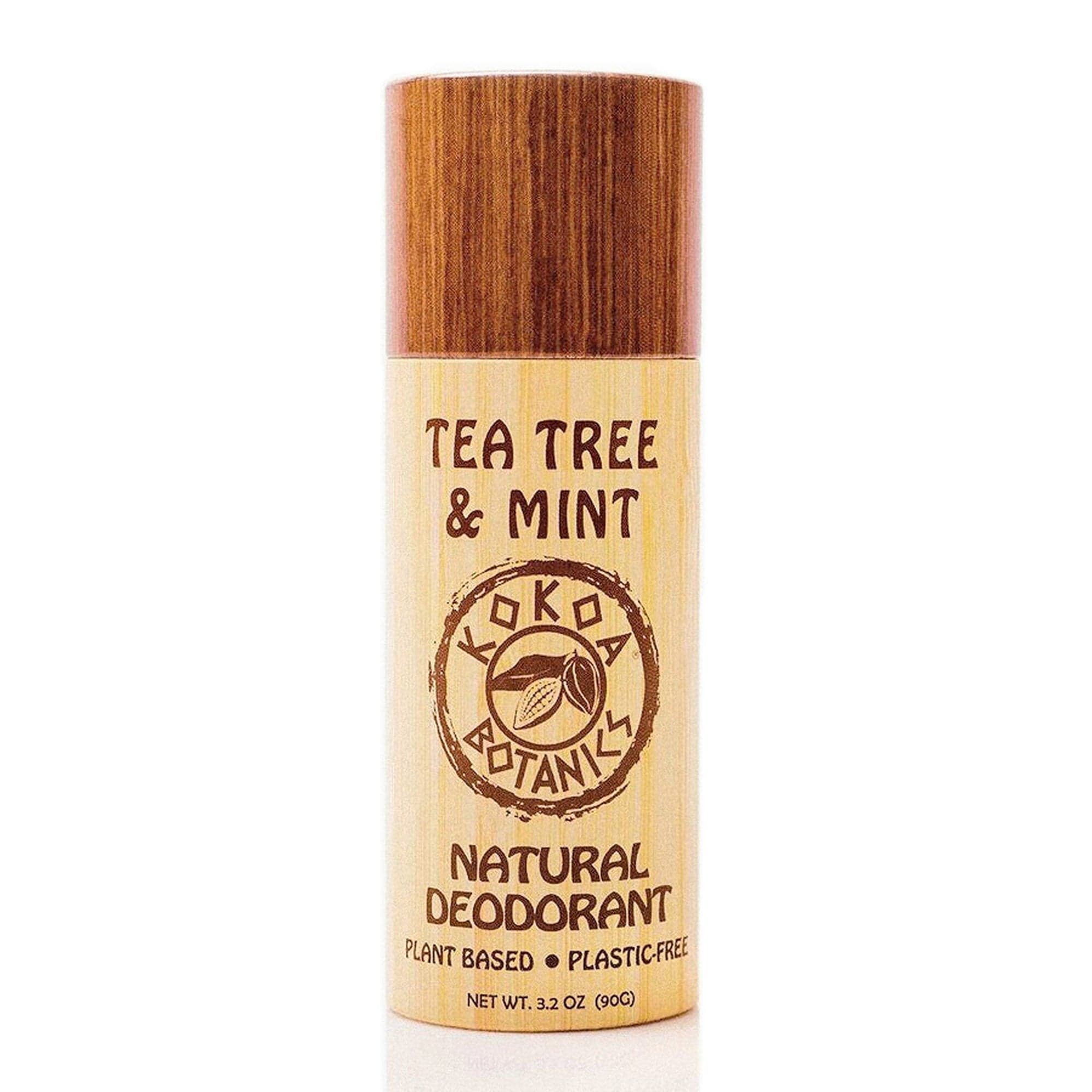 Tea Tree & Mint natural deodorant with wooden cap on a white background